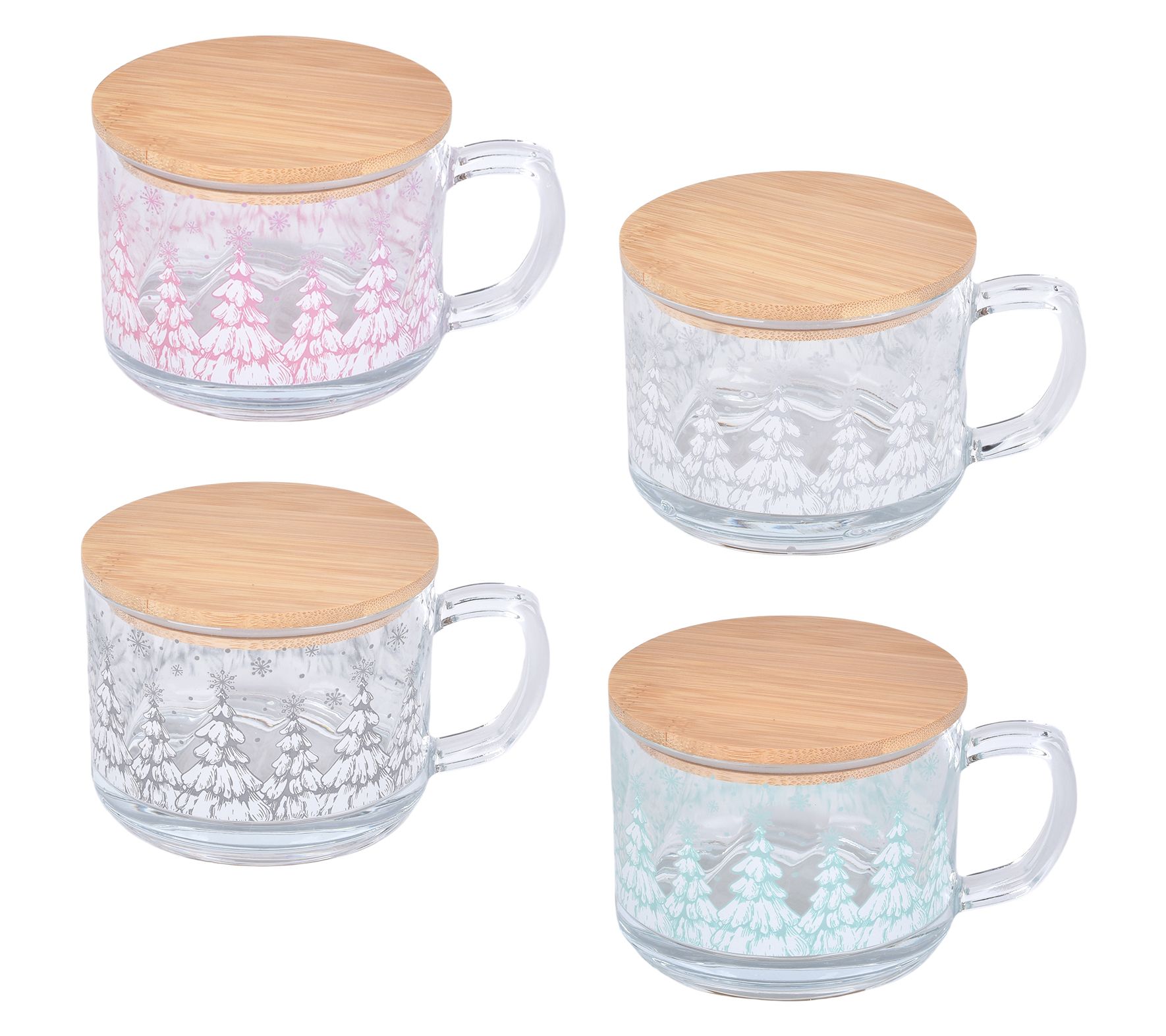 "As Is" Temp-tations Seasonal Set/4 16-oz Glass Mugs with Lids