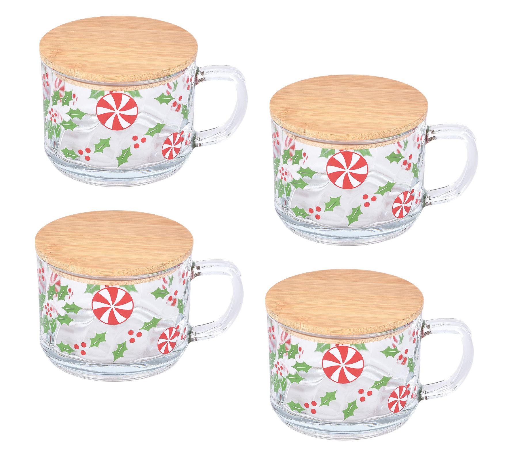 "As Is" Temp-tations Seasonal Set/4 16-oz Glass Mugs with Lids