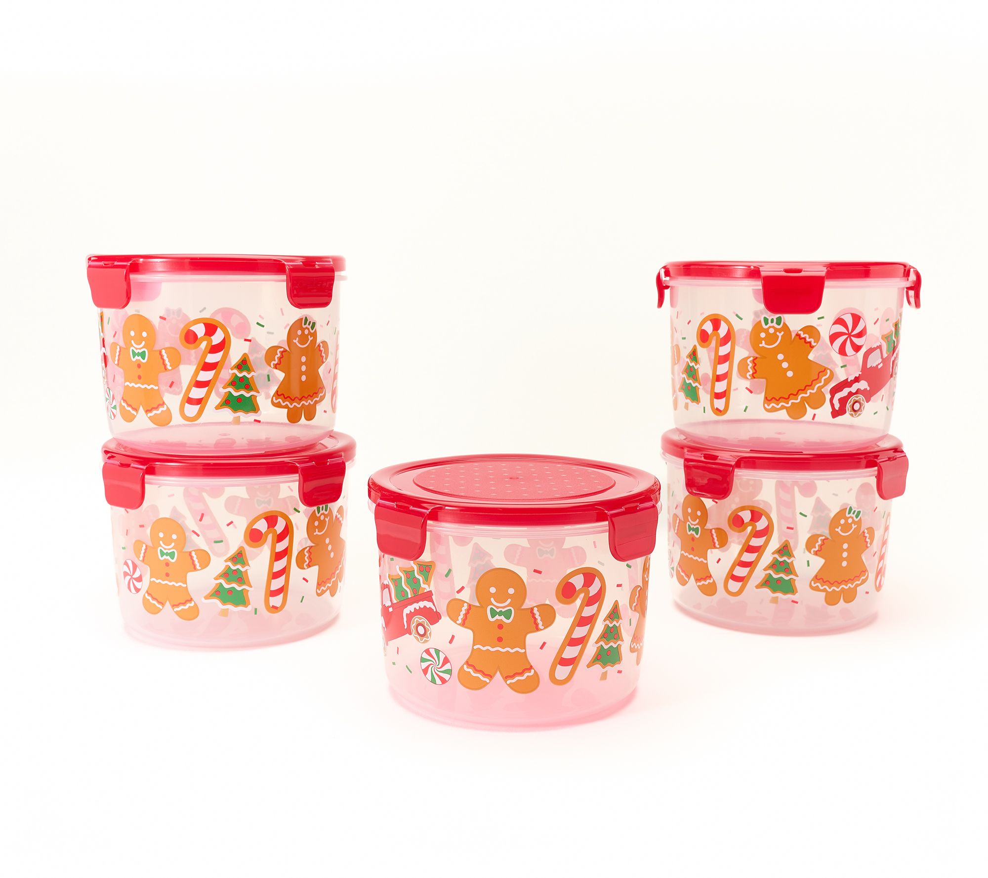 LocknLock Set of 5 Gingerbread Printed Canisters