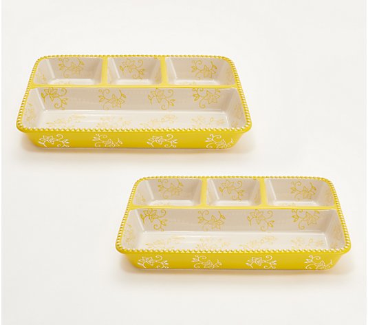 Temp-tations Floral Lace Set of 2 Stoneware TV Dinner Trays