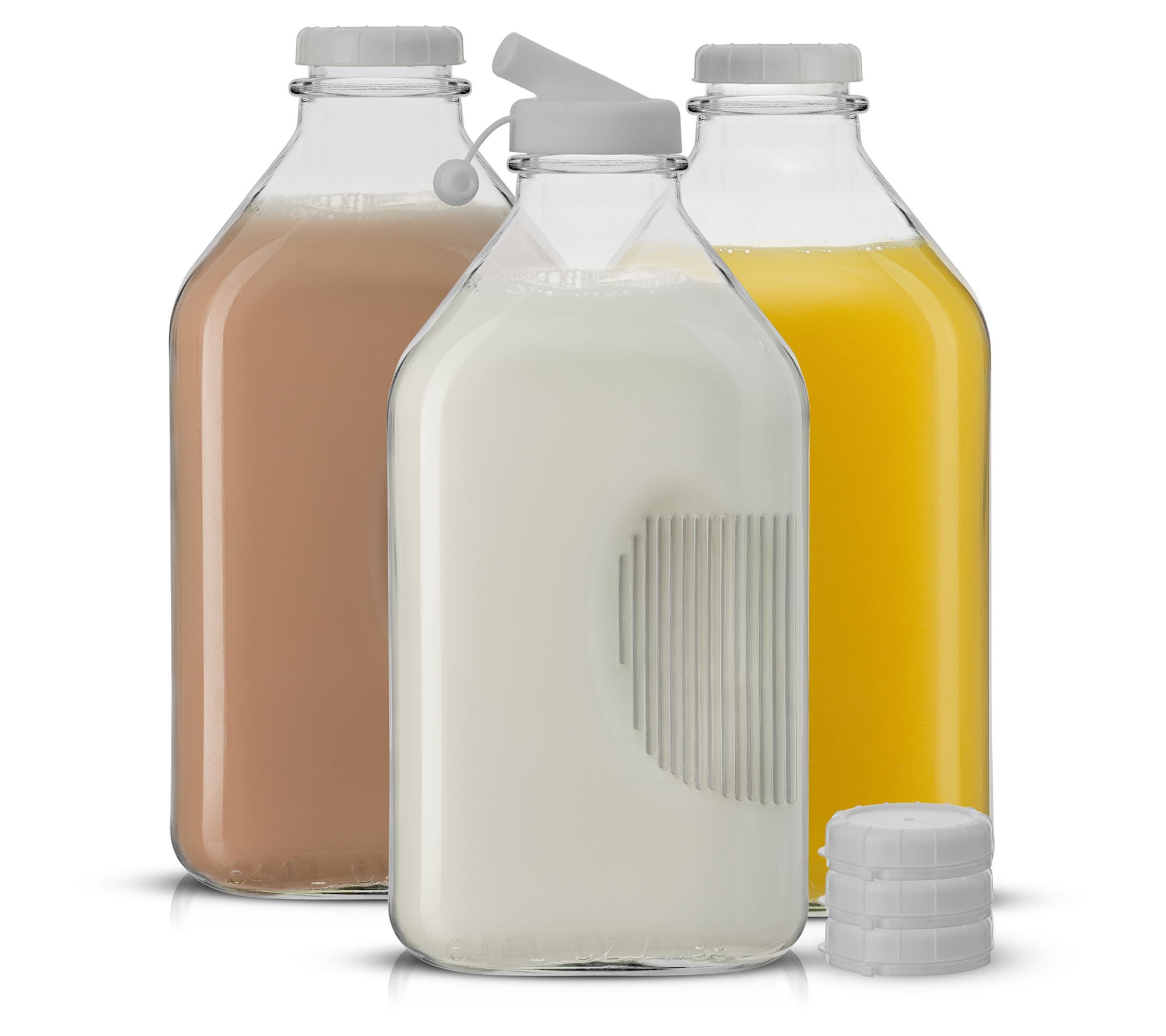 JoyJolt Glass Milk Bottle with Lid & Pourer - 6 4 oz - Set of