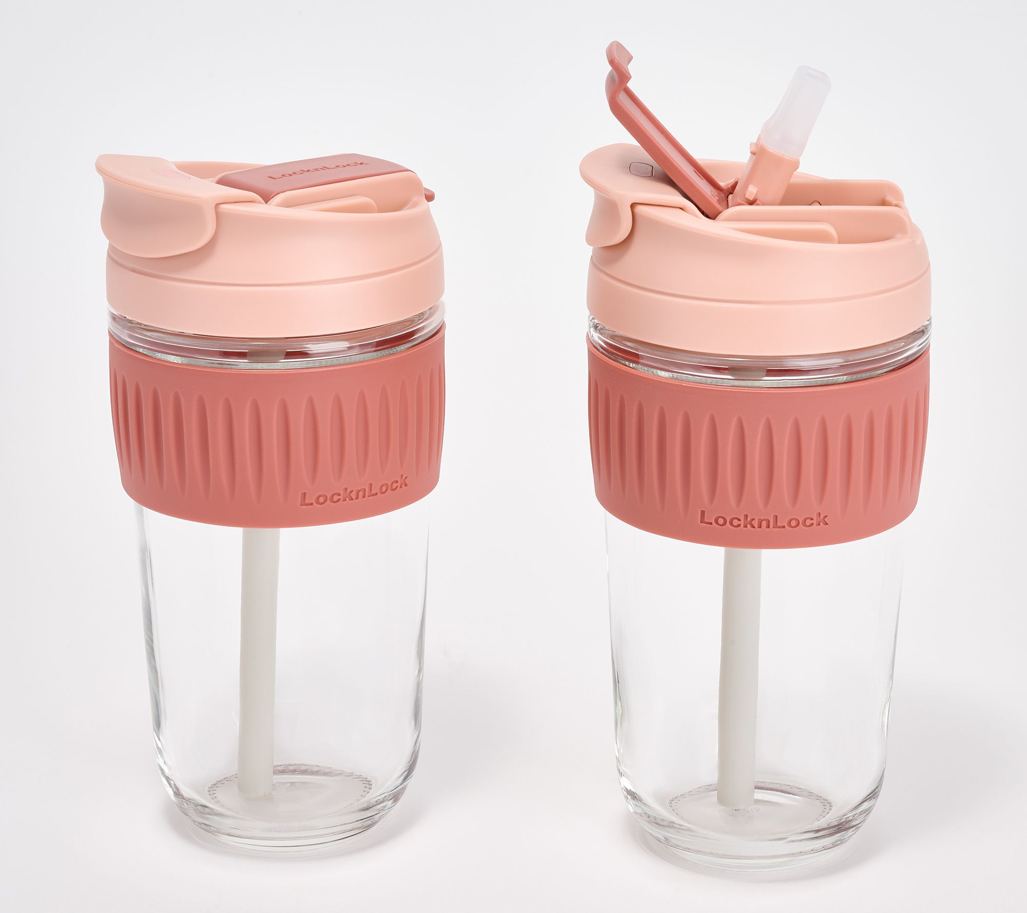  LocknLock Set of 2 Dual Glass Tumblers w/ Silicone Grip & Straws