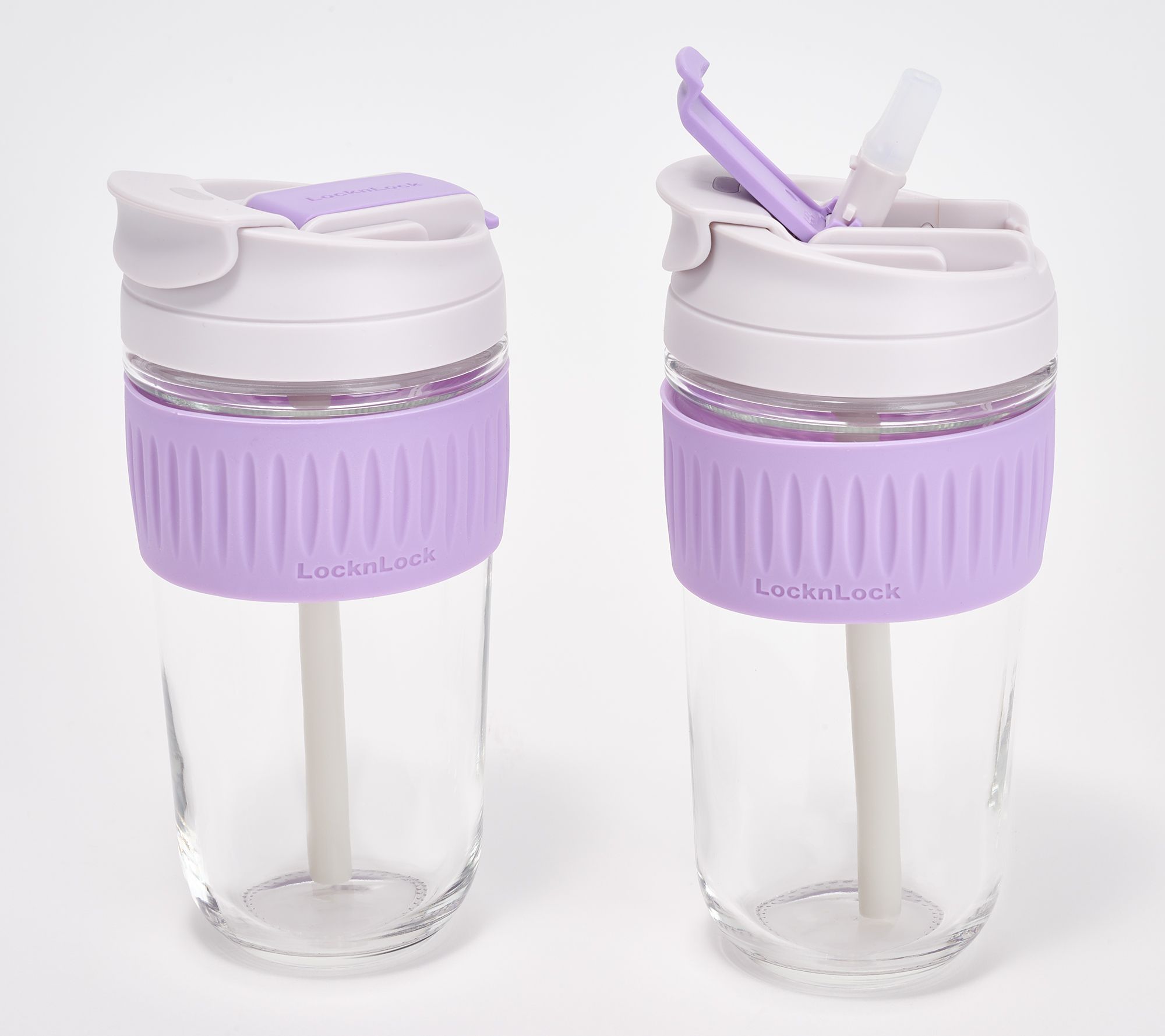 LocknLock Set of 2 Dual Glass Tumblers w/ Silicone Grip & Straws
