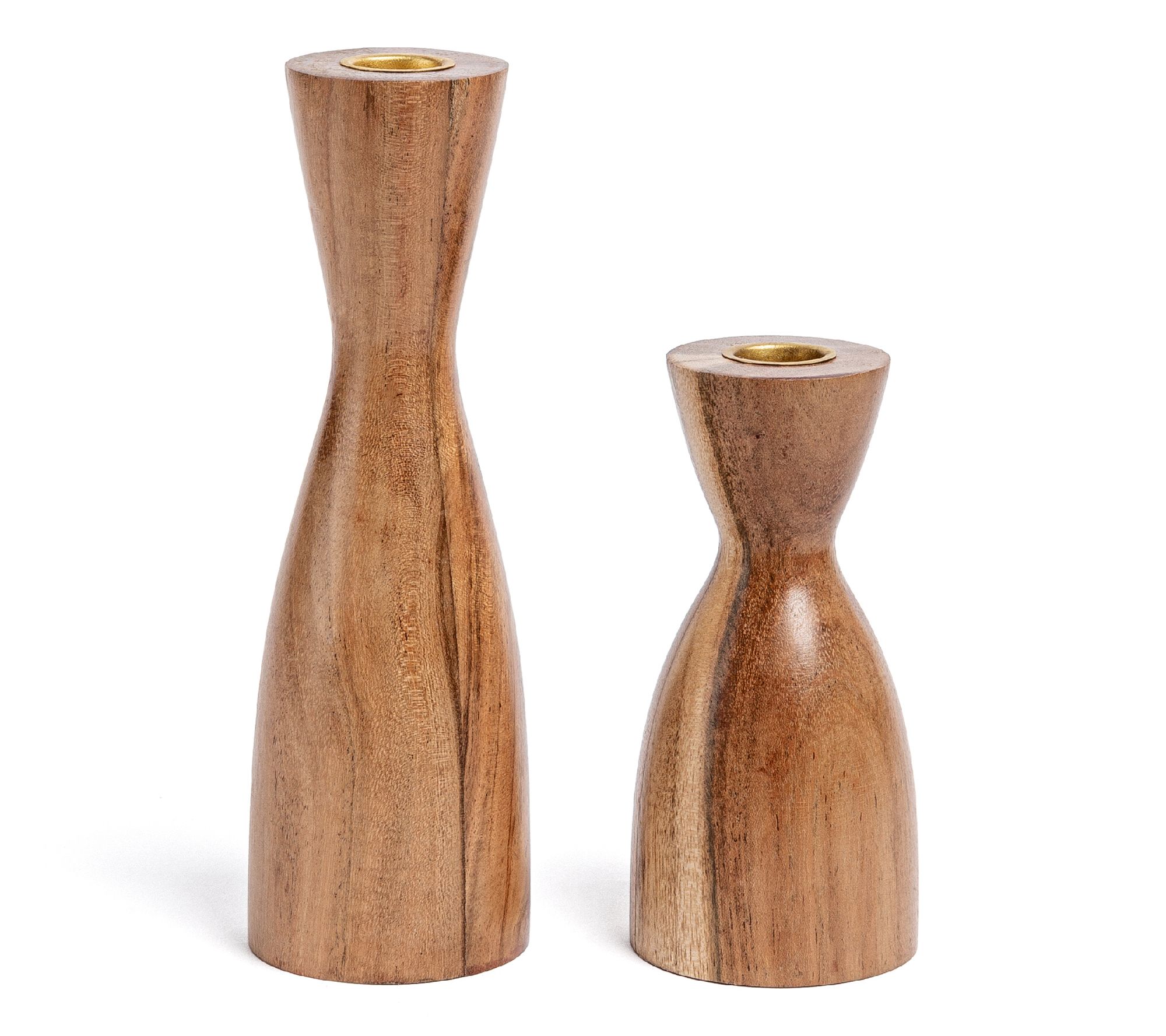 over&back Set o f 2 Traditional Acacia Wood Candle Holders
