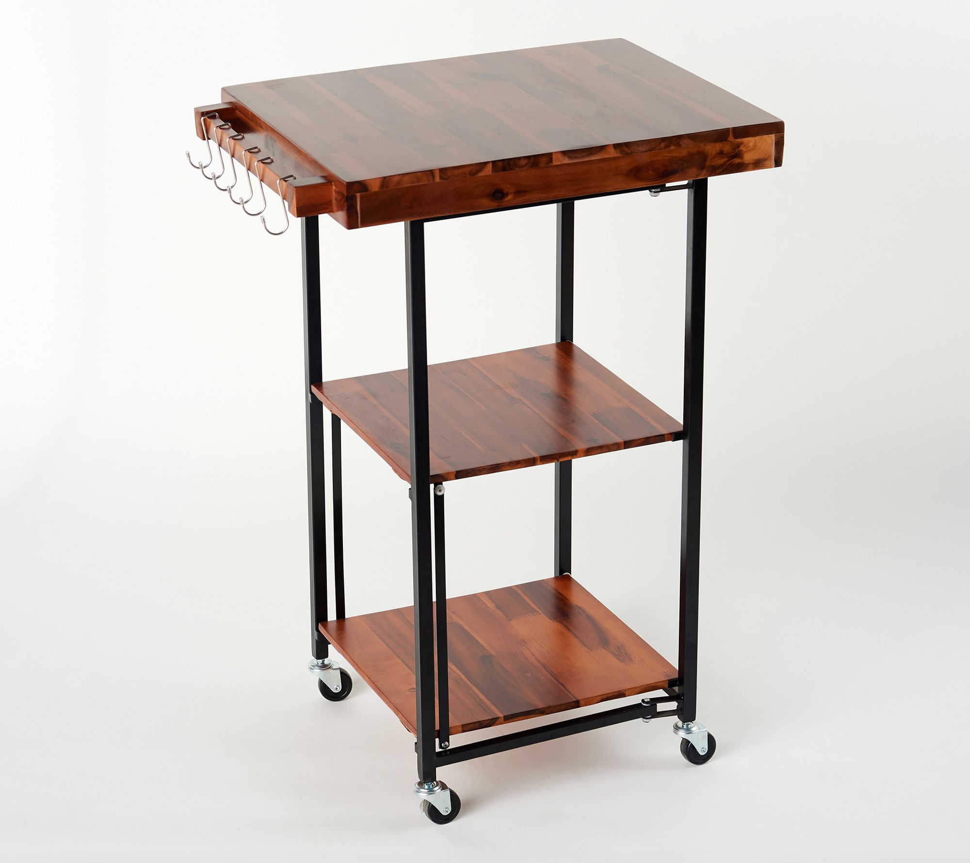 "As Is" Oasis Acacia wood Rectangular Folding Kitchen Cart