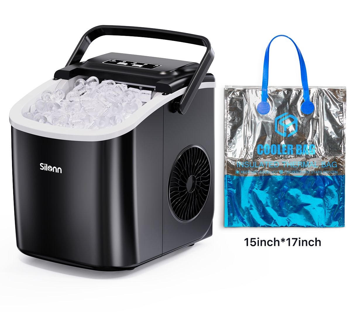 Silonn 26-lb Countertop Self-Cleaning Ice Makerw/ Cooler Bag