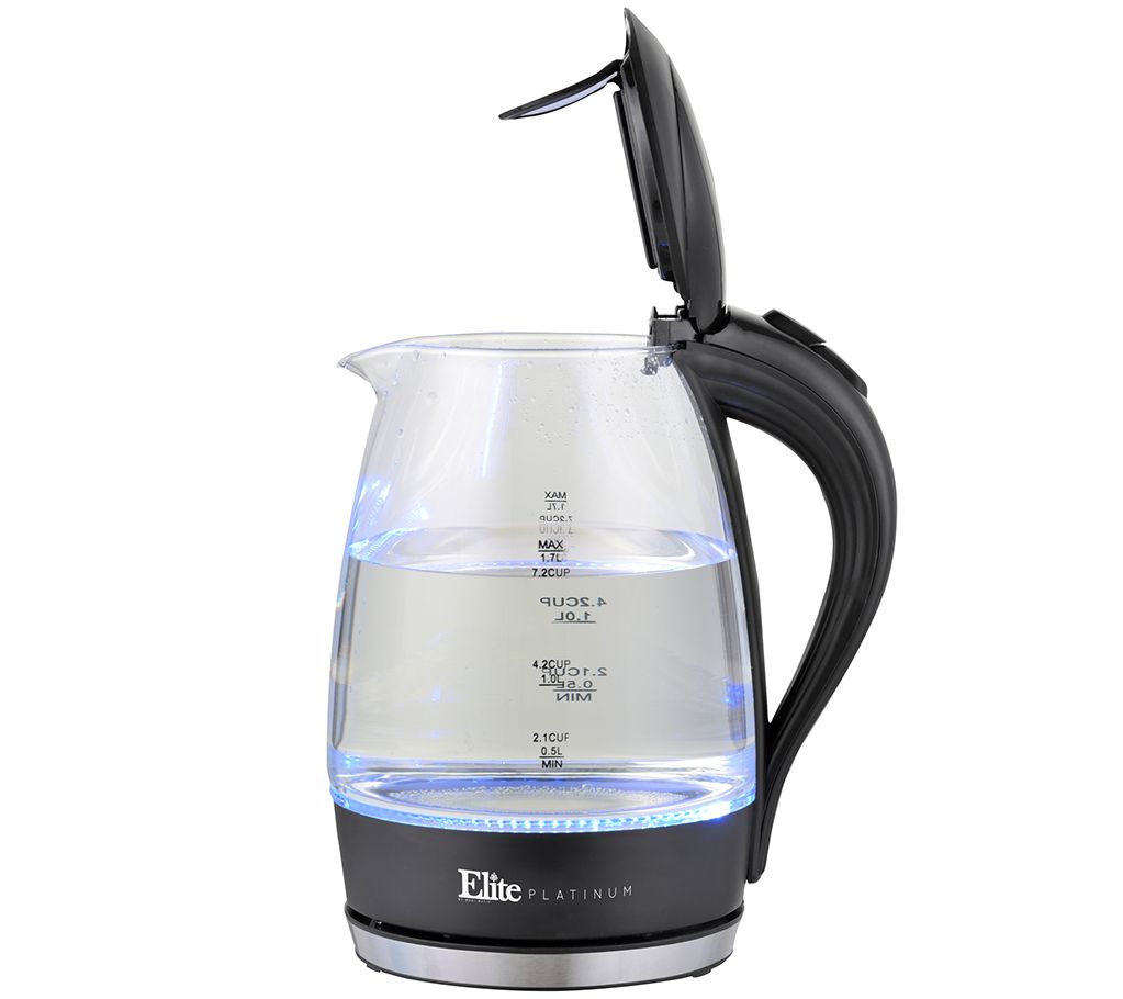 Elite Platinum 1.7Liter Glass Cordless Electric Kettle, Black
