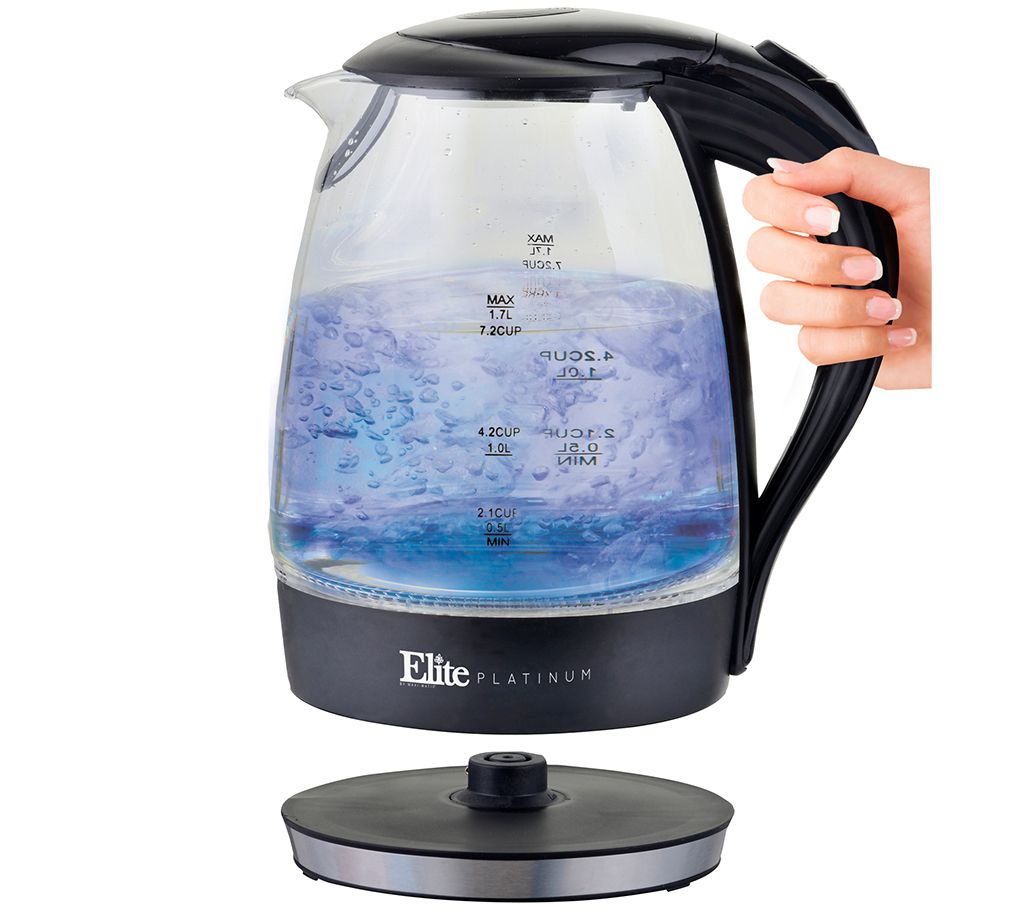 Elite Platinum 1.7Liter Glass Cordless Electric Kettle, Black