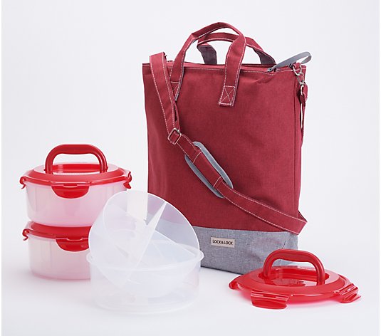 LocknLock Tote Bag with 3-pc Handle Lid Storage Set with Dividers
