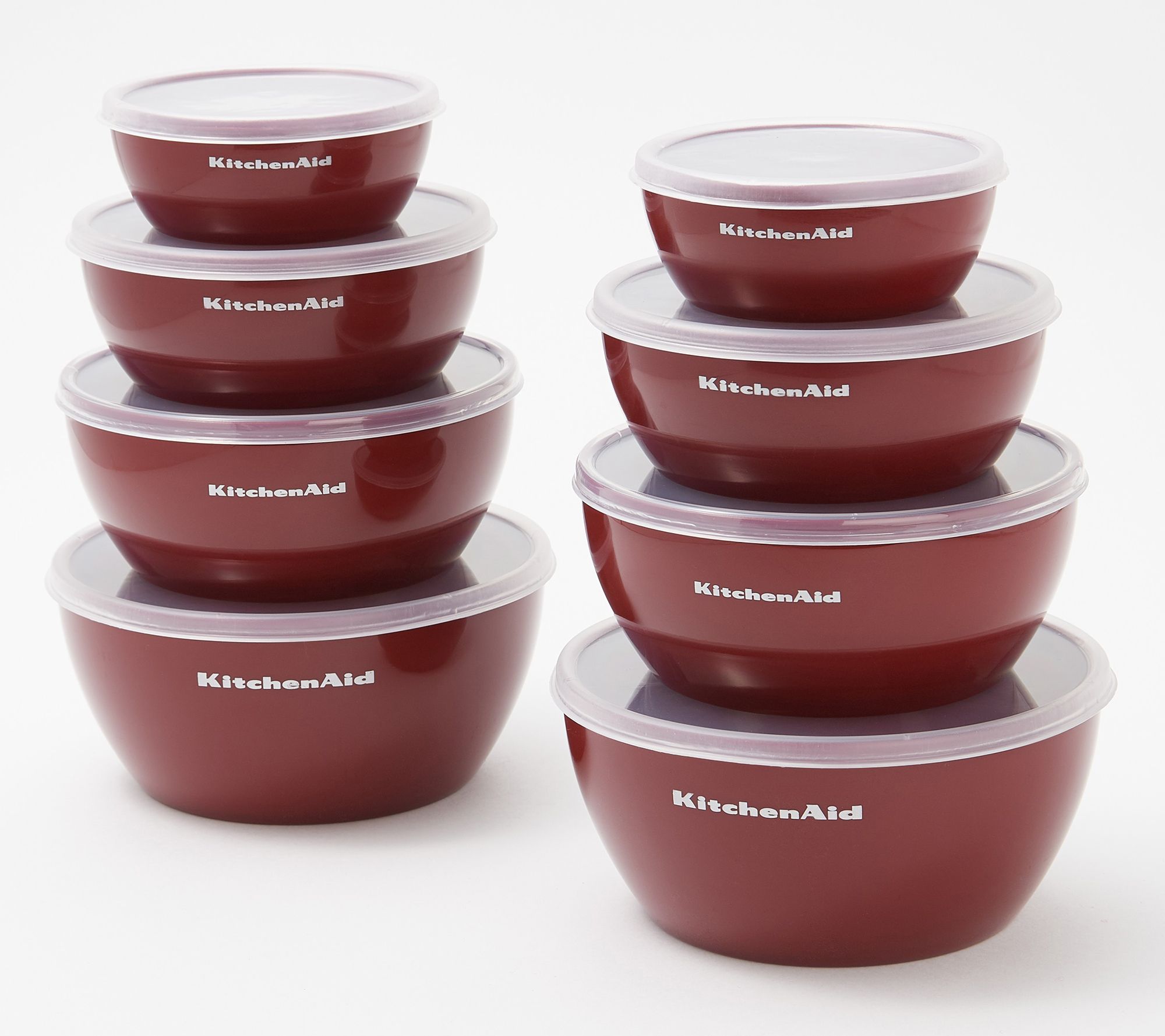 Kitchenaid 4-piece Prep Bowl Set with Lids, Assorted Sizes and Colors: Red,  Grey, White 