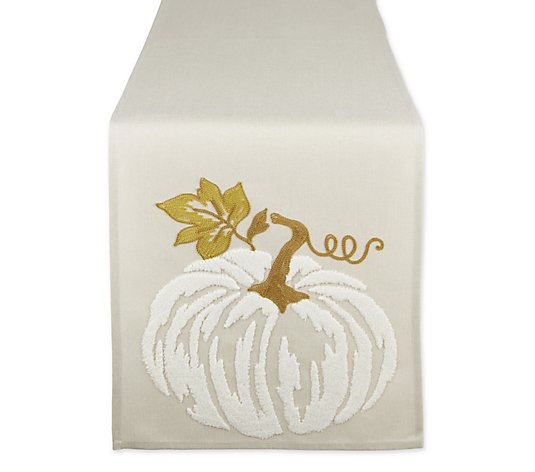 Design Imports 14"x70" White Pumpkin Embroidered Table Runner