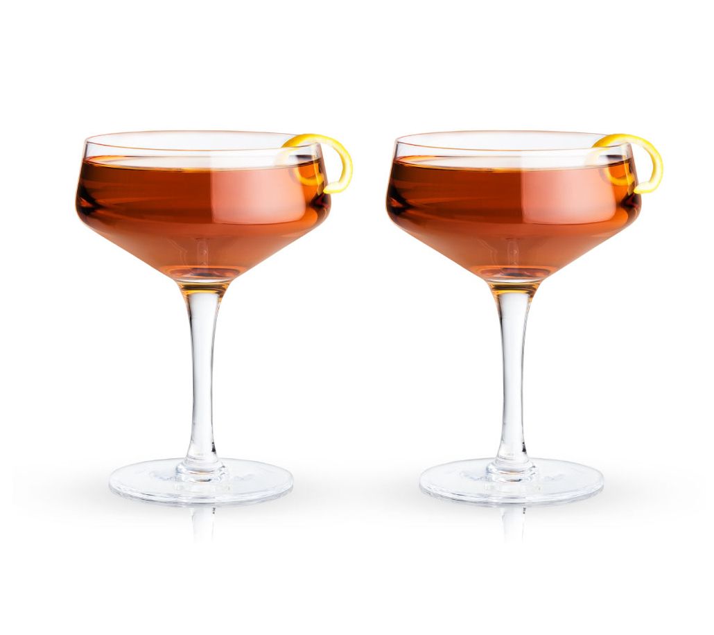 Viski Set of 2 Angled Crystal Coupe Glasses
