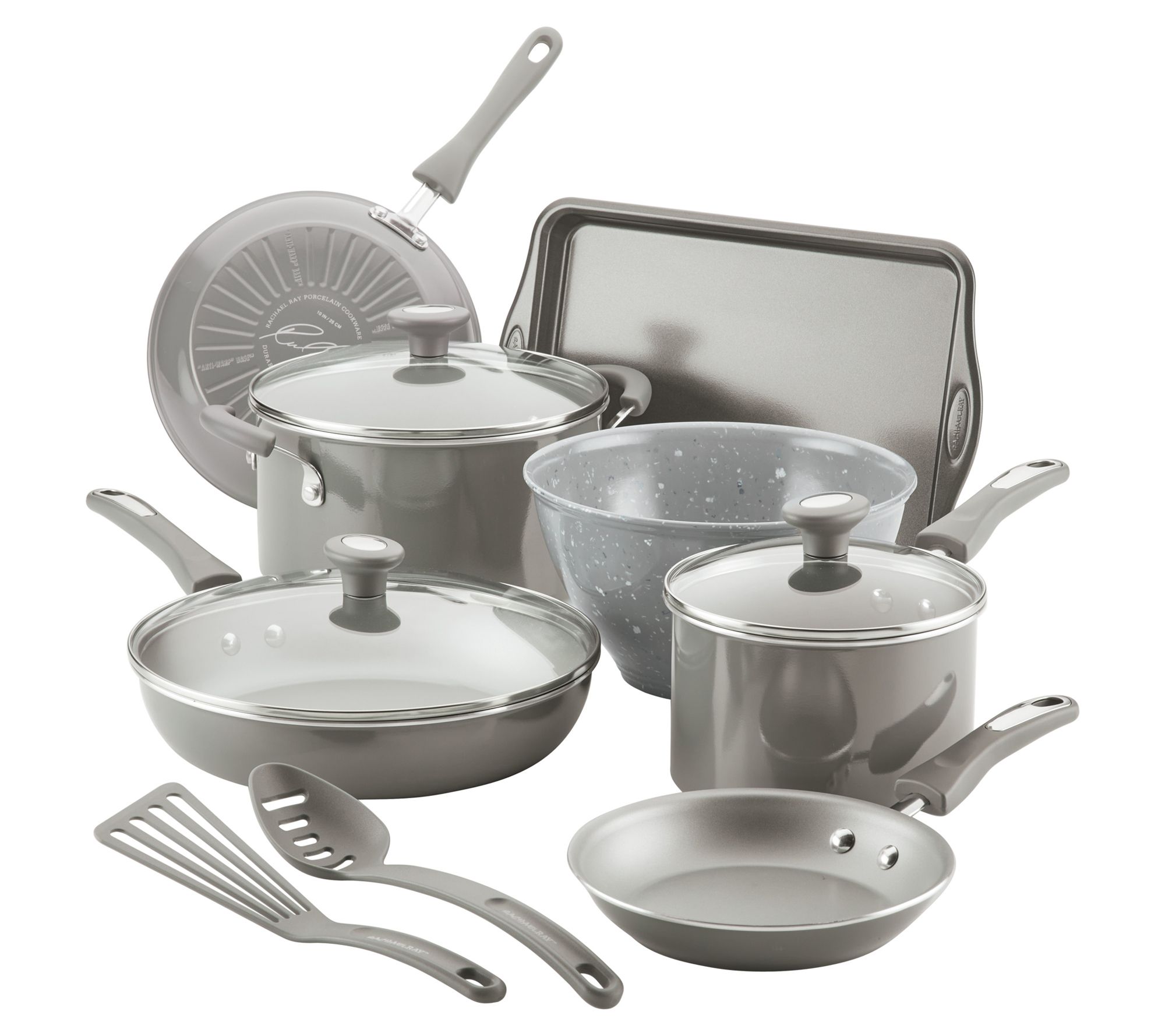 Rachael Ray Get Cooking] Nonstick Cookware Set,12pc, Gray 