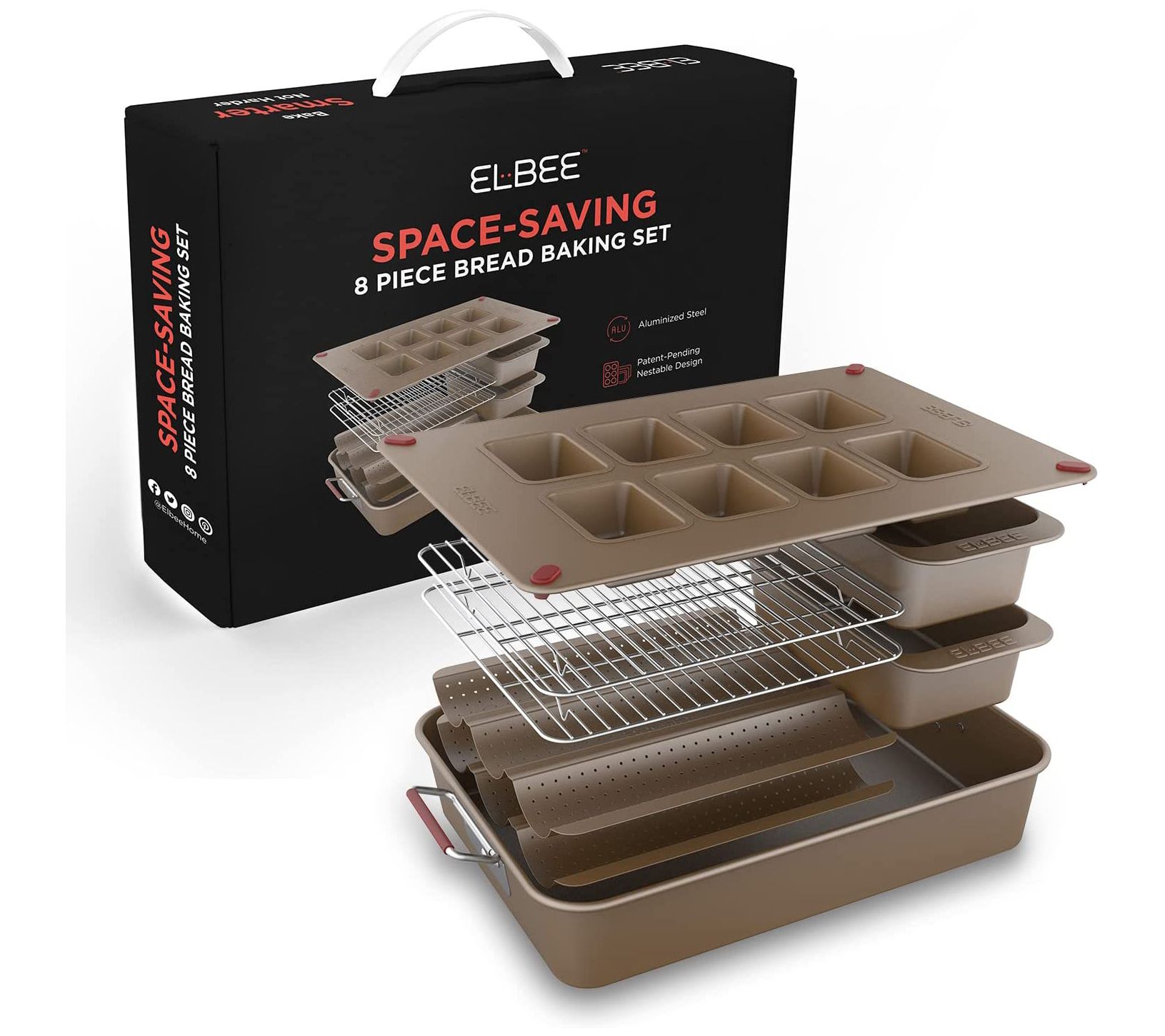 Elbee Home 8-Piece Nonstick Space Saving Breadaking Pan Set