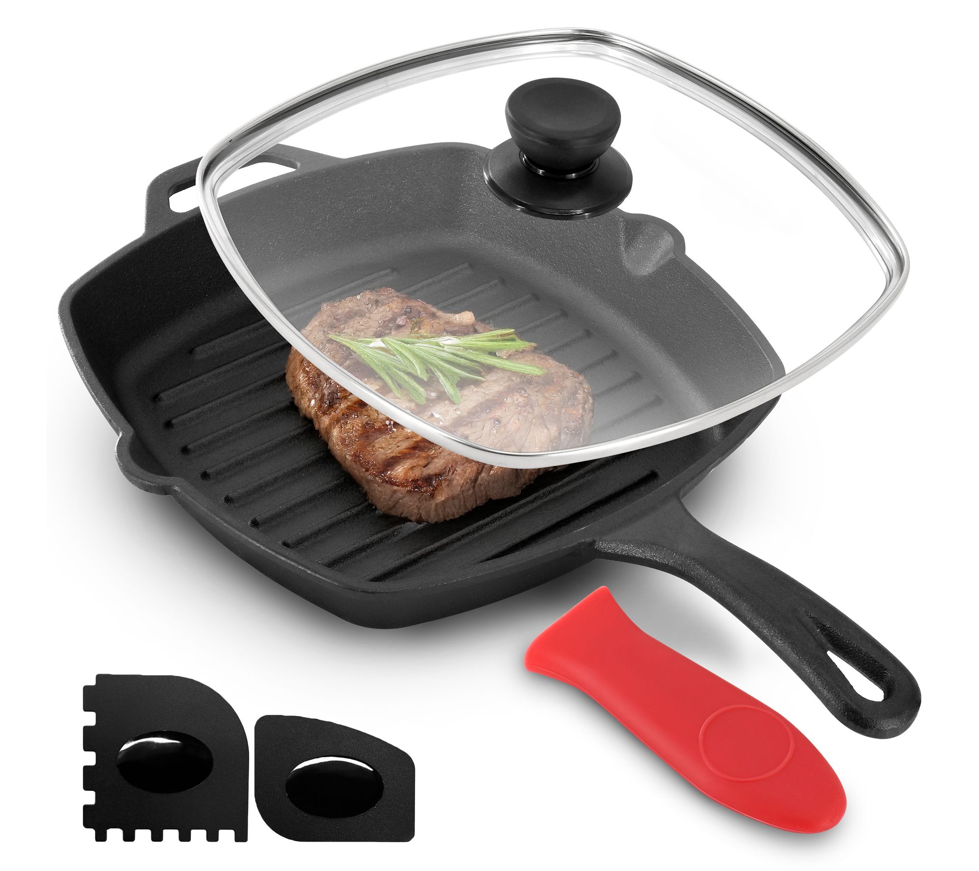 MegaChef 10.4" Cast Iron Griddle w/ Glass Lid &Scraper