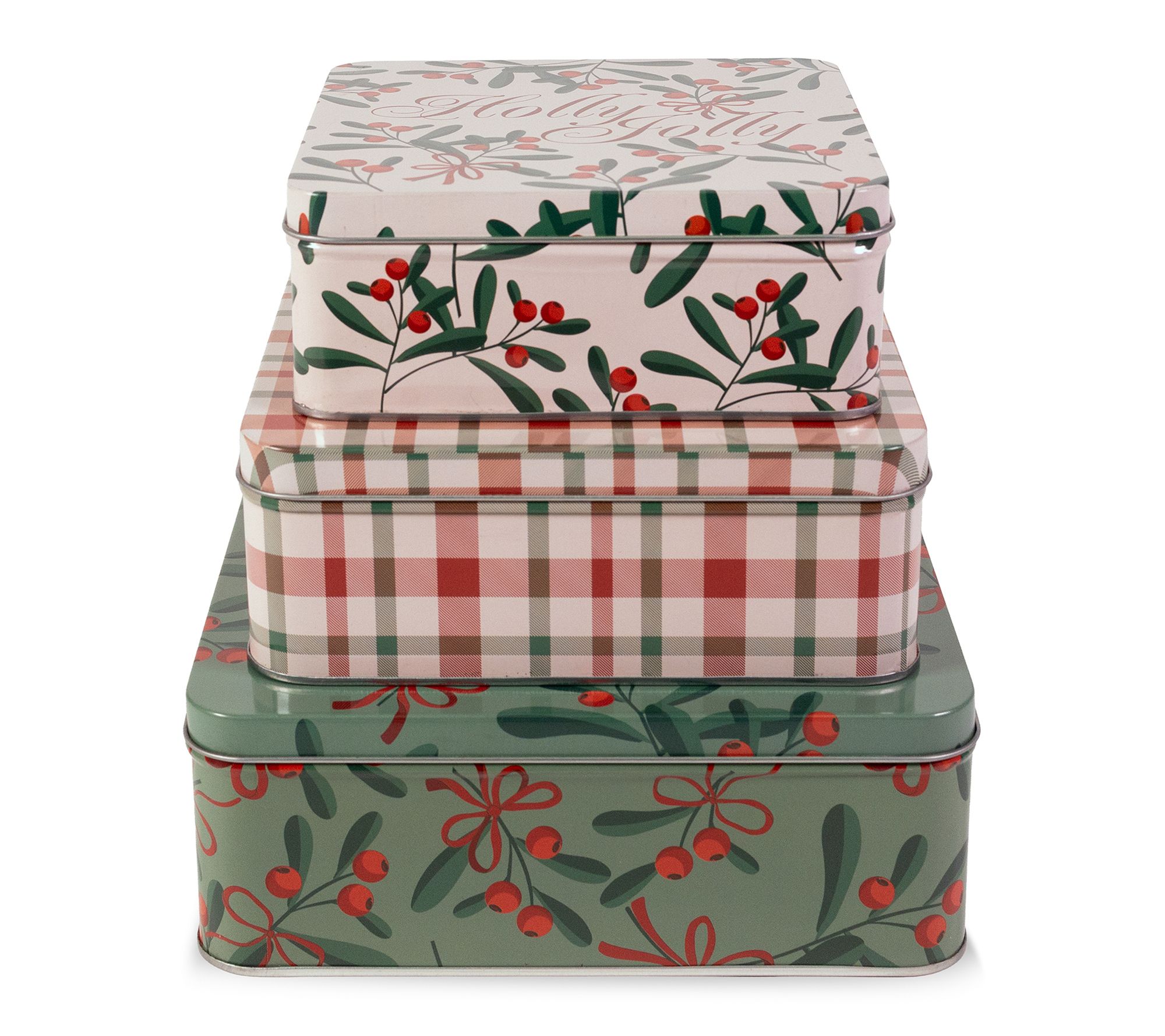 Steel Mill & Co. Holly Jolly Square Cookie Tins, Set of 3