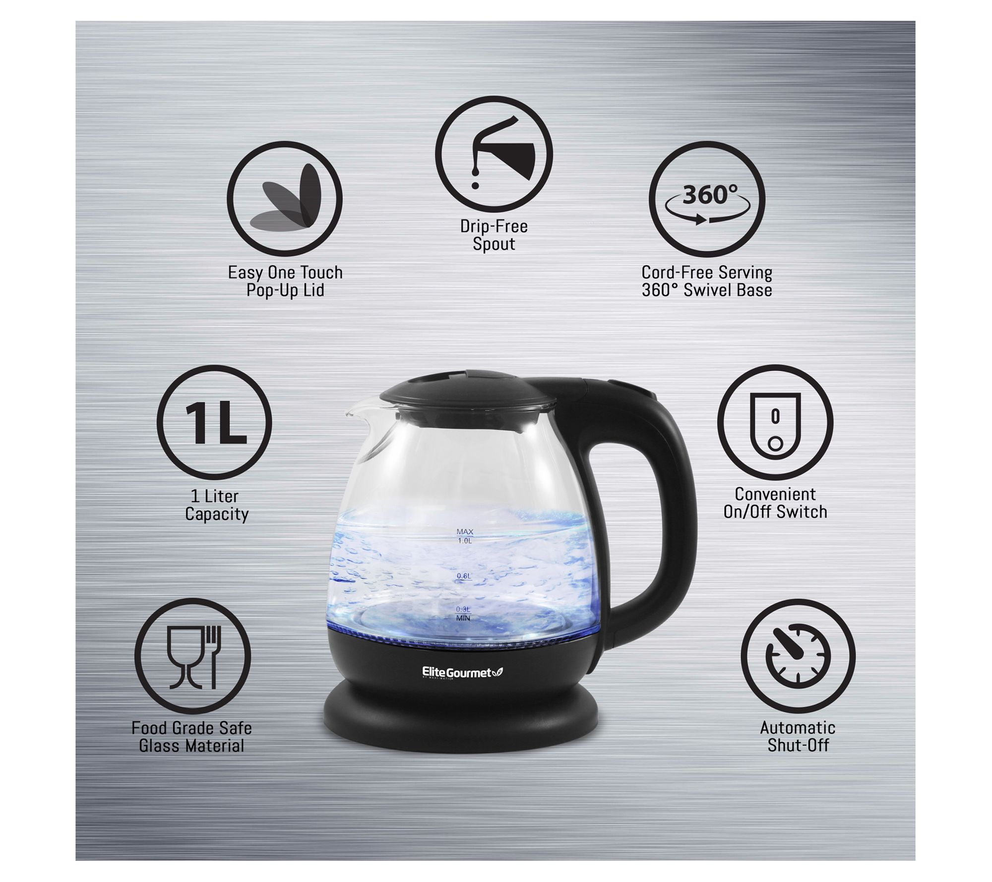 1.7L One-Touch Electric Tea Kettle Water Boiler Automatic Shut-Off