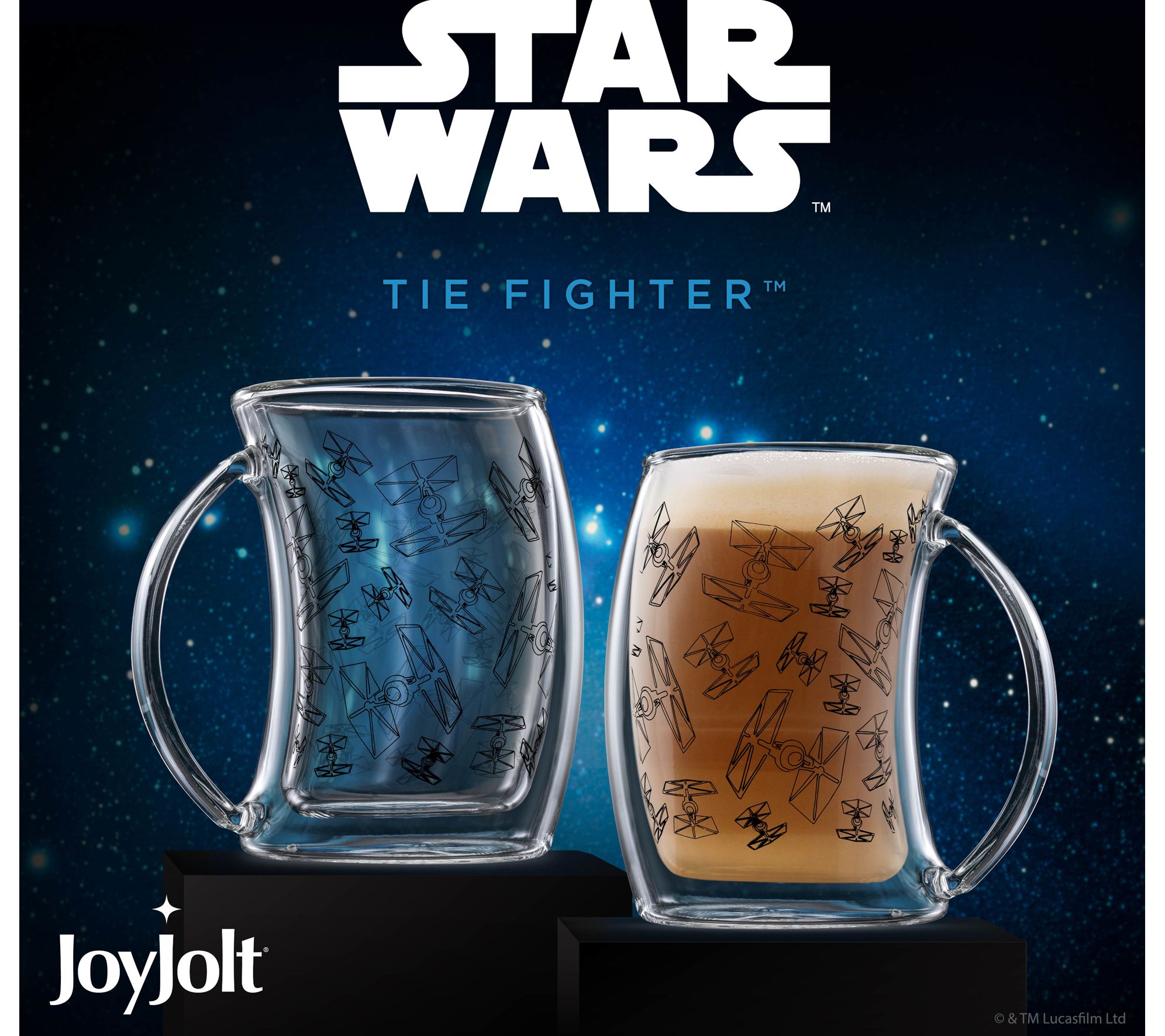 JoyJolt (2) 2-oz Star Wars TIE Fighter Double-Wall Glass Mugs 