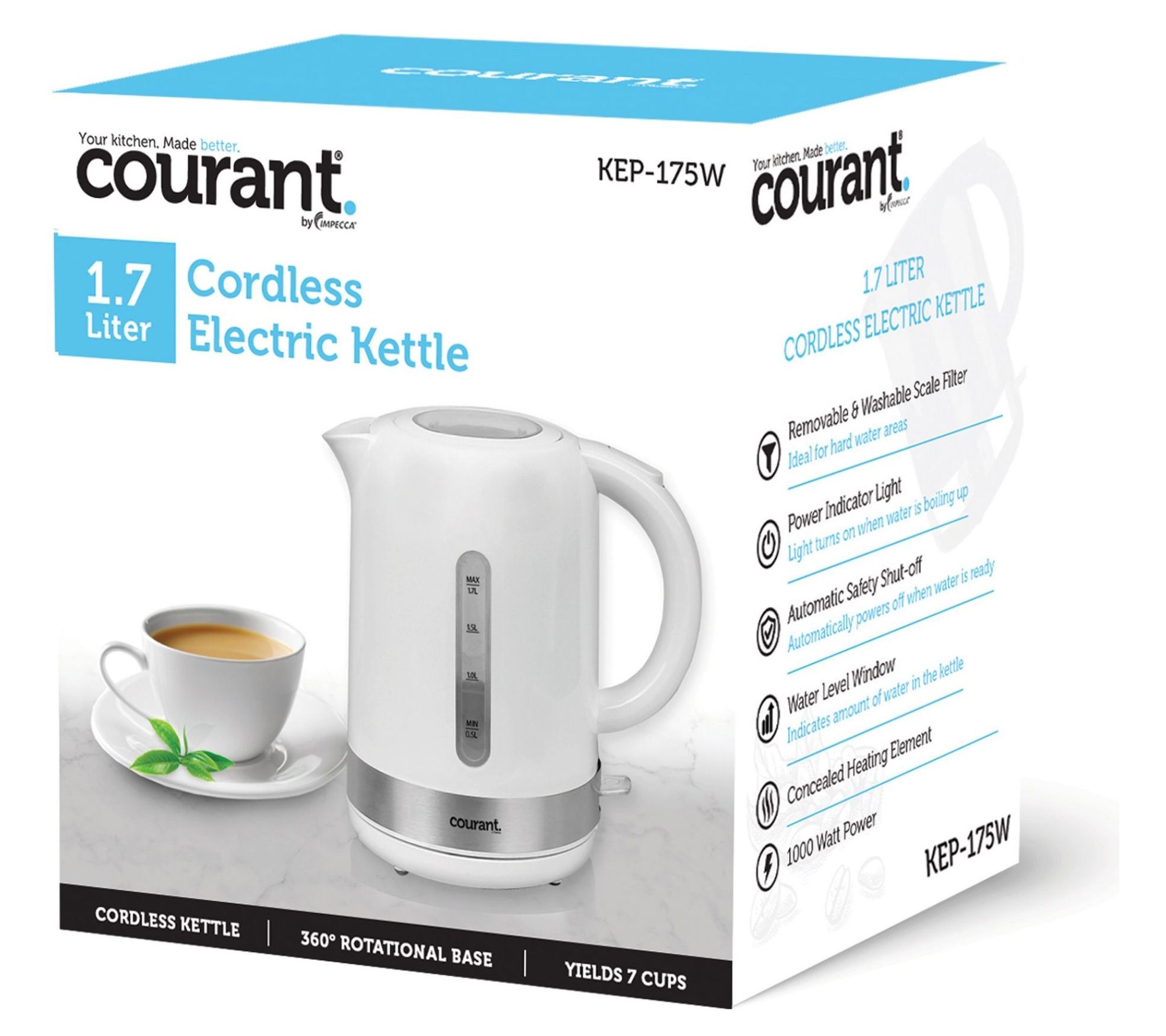 HomeCraft 1.7-Liter Electric One-Touch Control Glass Kettle with