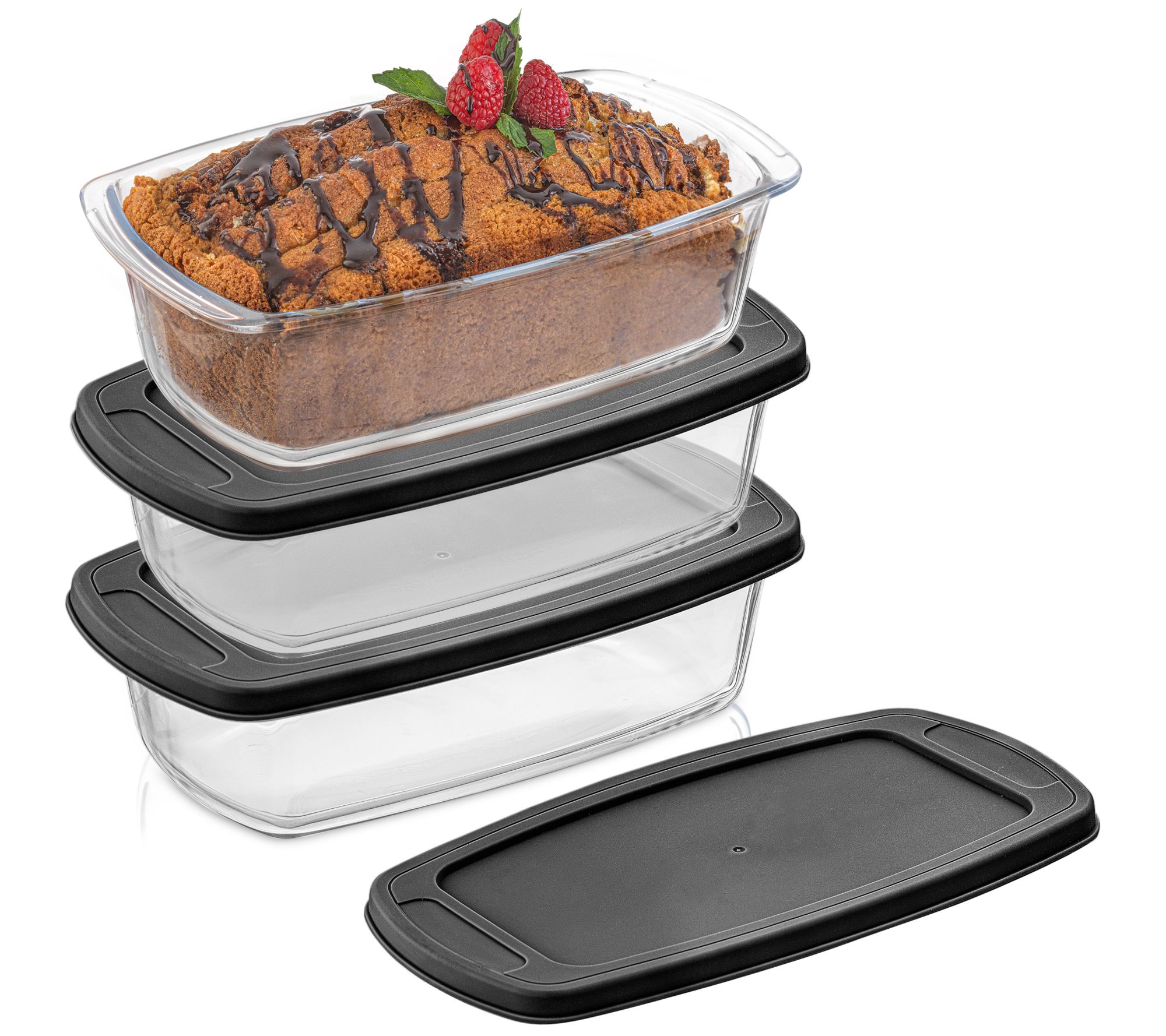 JoyJolt Glass Loaf Pans with Lids - Set of 3