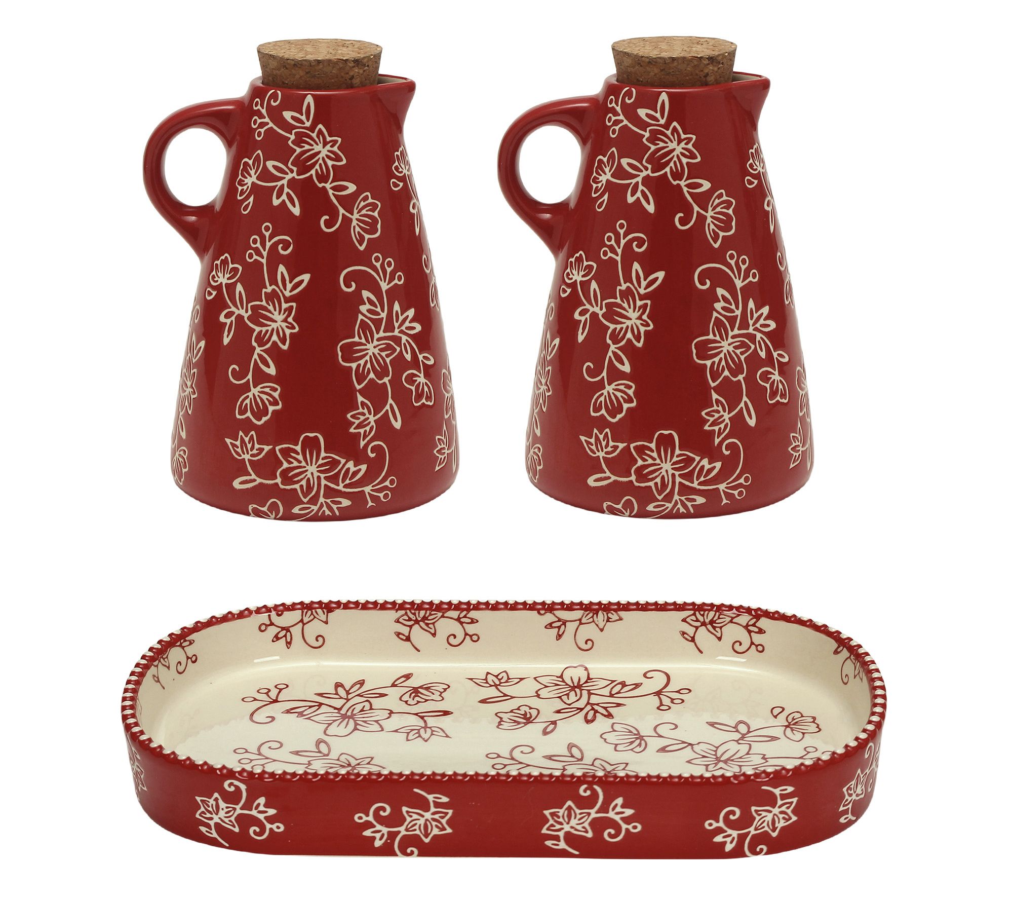 Temp-tations Floral Lace S/2 Oil and Vinegar Dispensers with Cork Lids