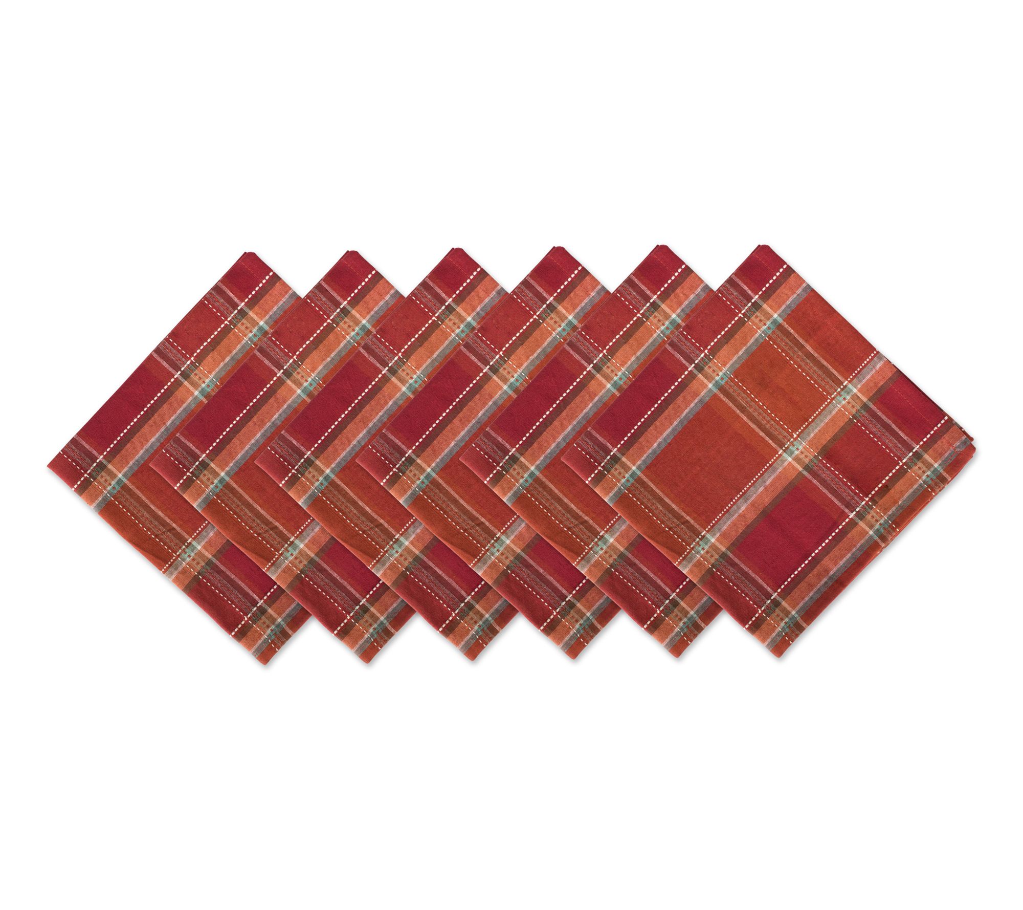 Design Imports Set of 6 Autumn Spice Plaid Napkins
