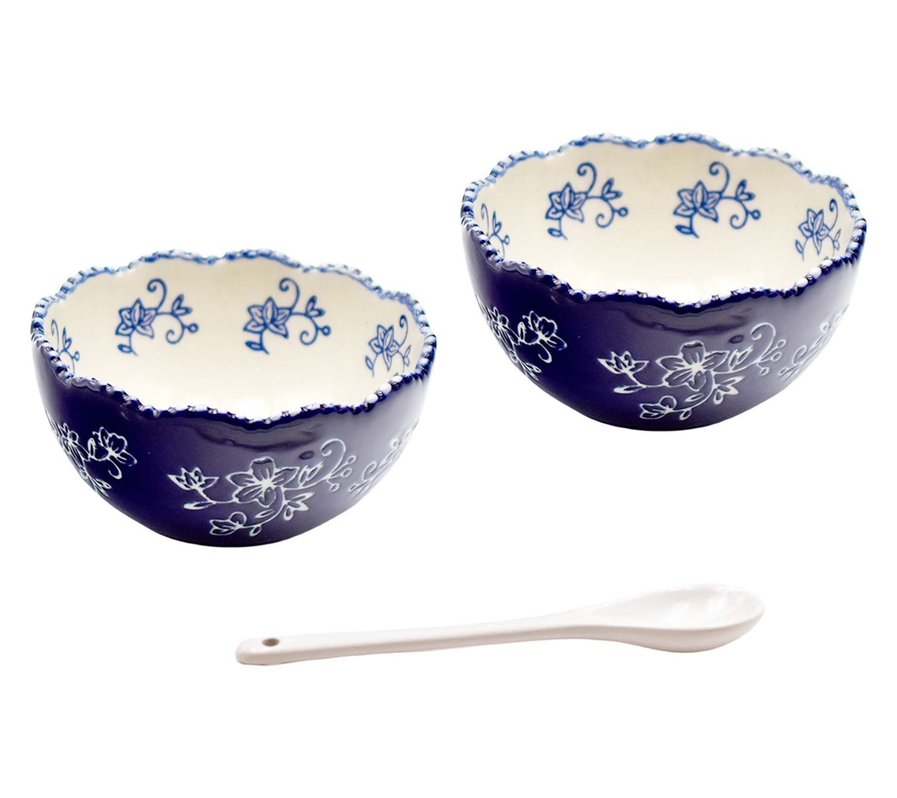 Temp-tations Floral Lace S/2 Ruffled Ramekins with Spoon