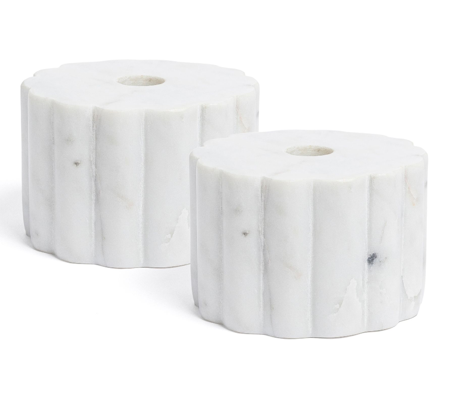 over&back Set of 2 100% Marble Ribbed Candle Holders