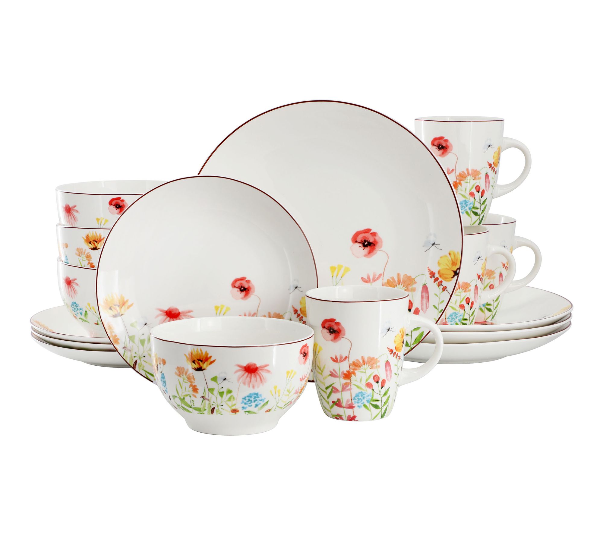Elama Wildflower Meadow 16 Piece Stoneware Dinnerware Set