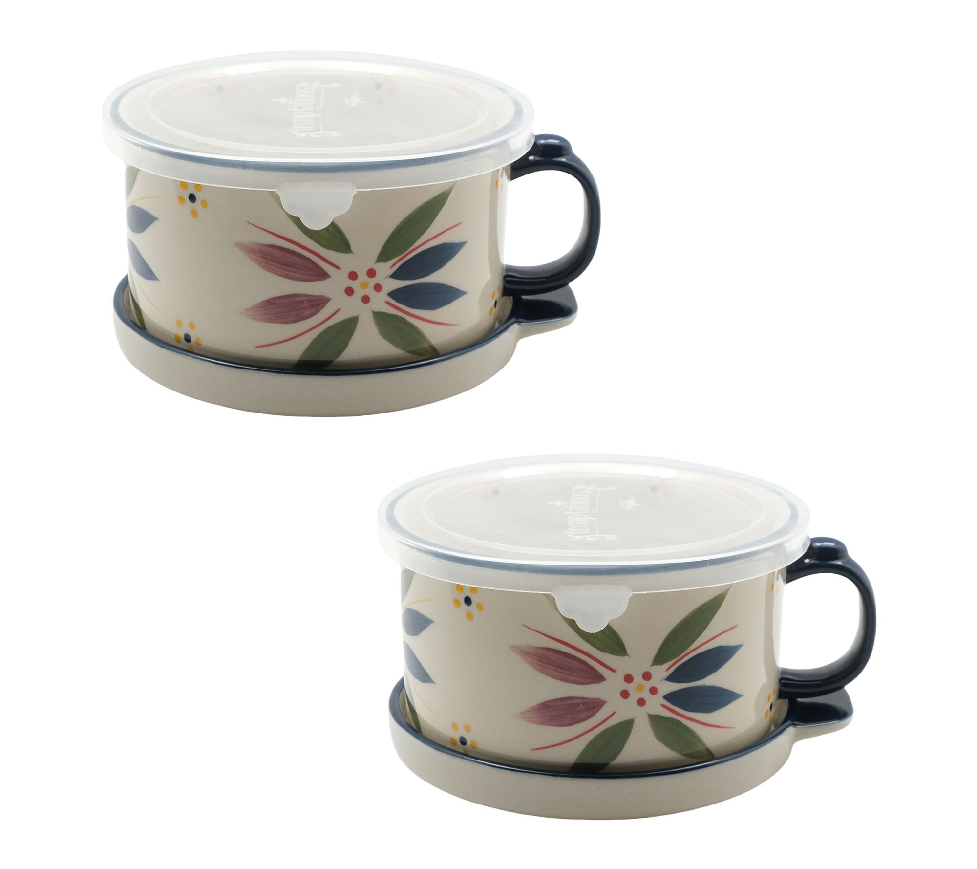 Temp-tations Set of (2) 25-oz Meal Mugs with Lid-Its & Storage Lids