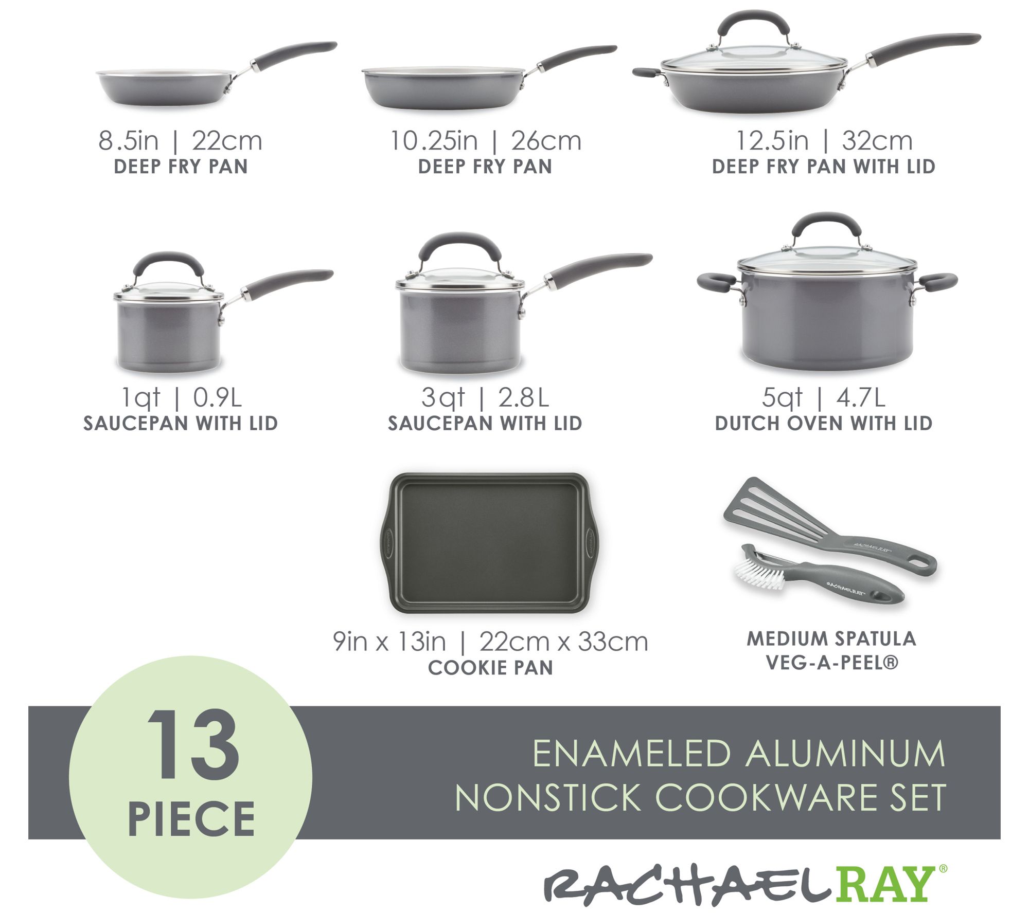 Rachael Ray Create Delicious Safe Aluminum Nonstick Cookware 13 Piece Set  Rachel