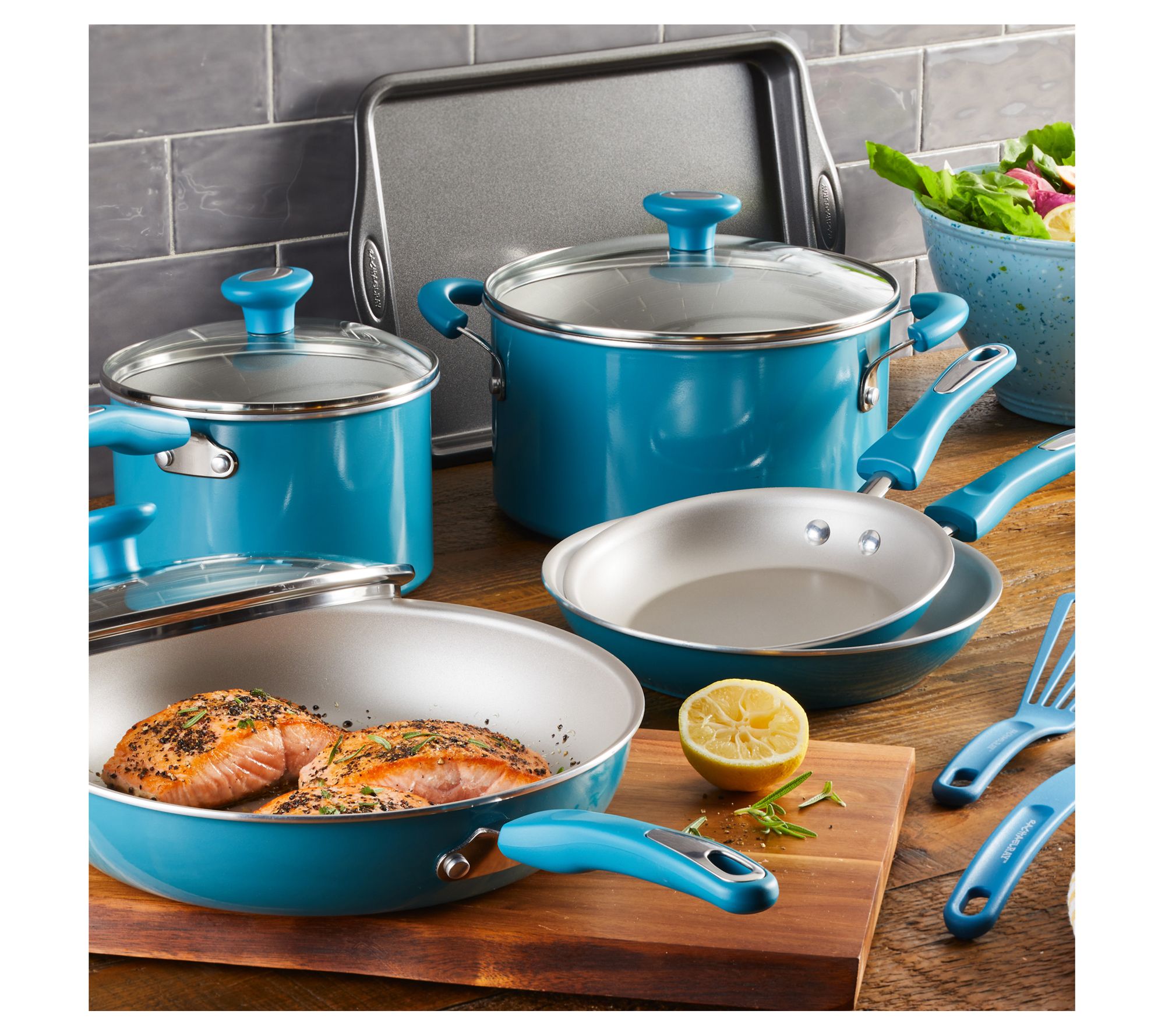 Rachael Ray Get Cooking! Nonstick Cookware Set,12pc, Turquois 