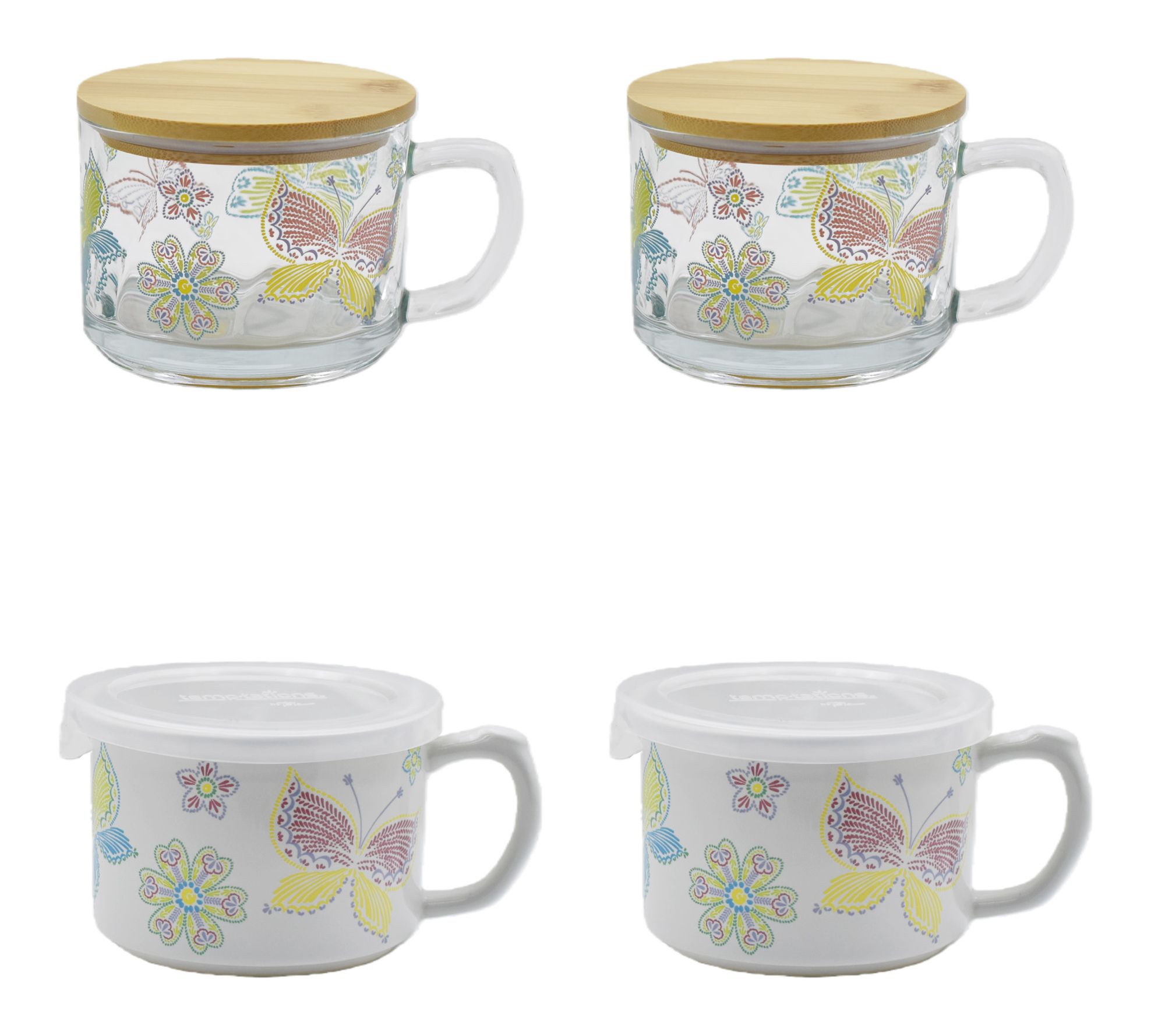 Temp-tations Set of 4 Ceramic and Glass Seal the Meal Mug Set