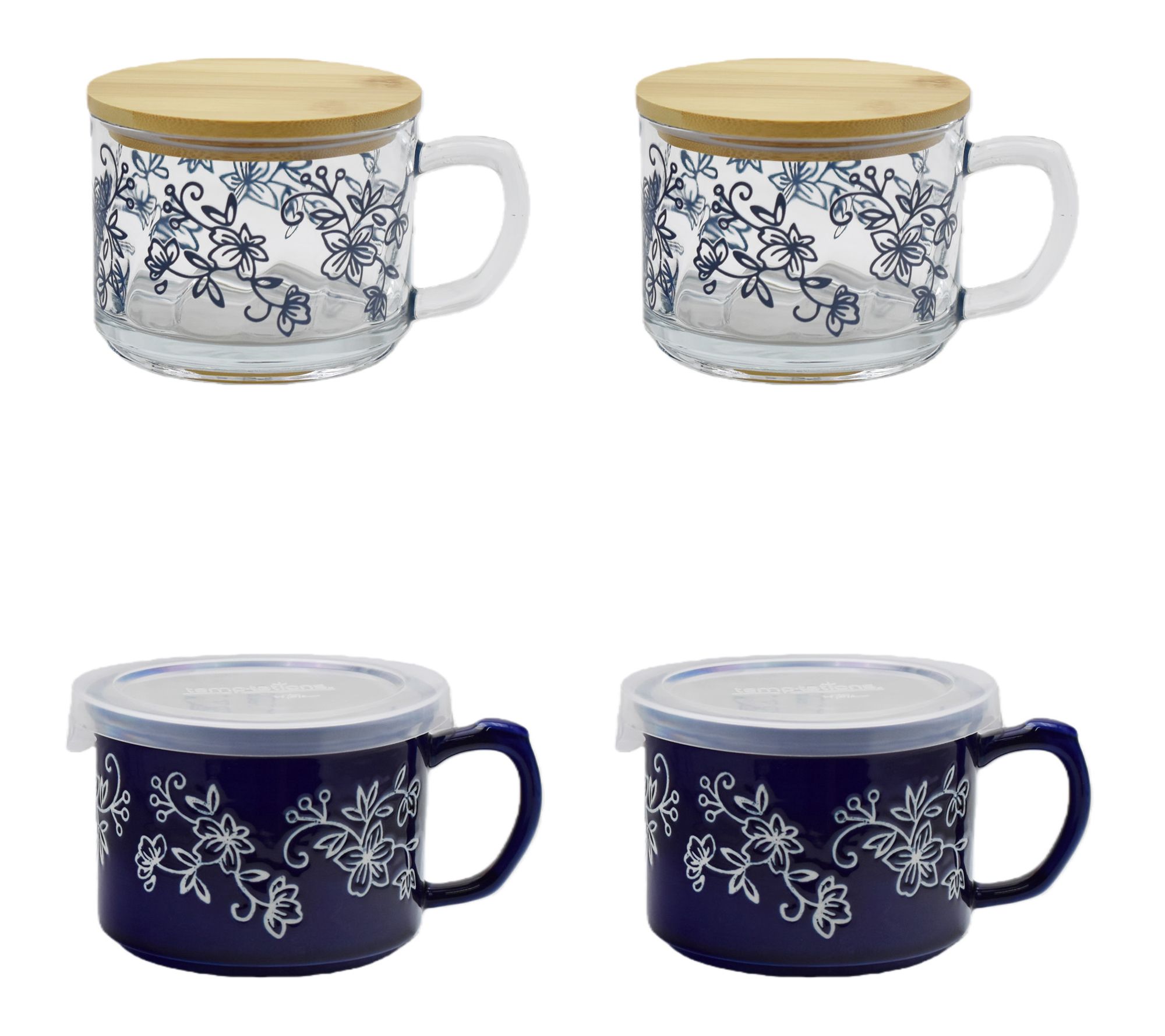 Temp-tations Set of 4 Ceramic and Glass Seal the Meal Mug Set