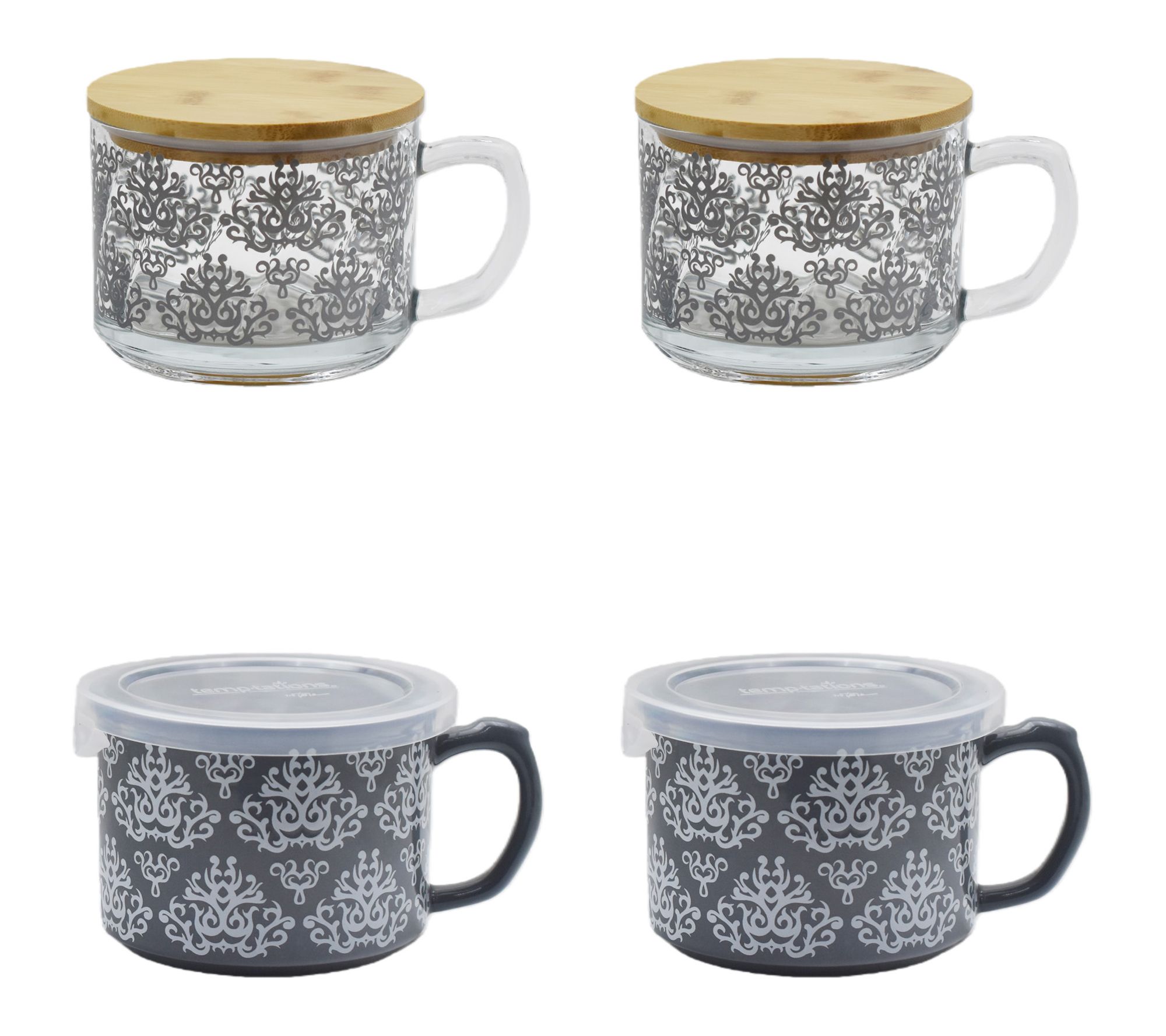 Temp-tations Set of 4 Ceramic and Glass Seal the Meal Mug Set