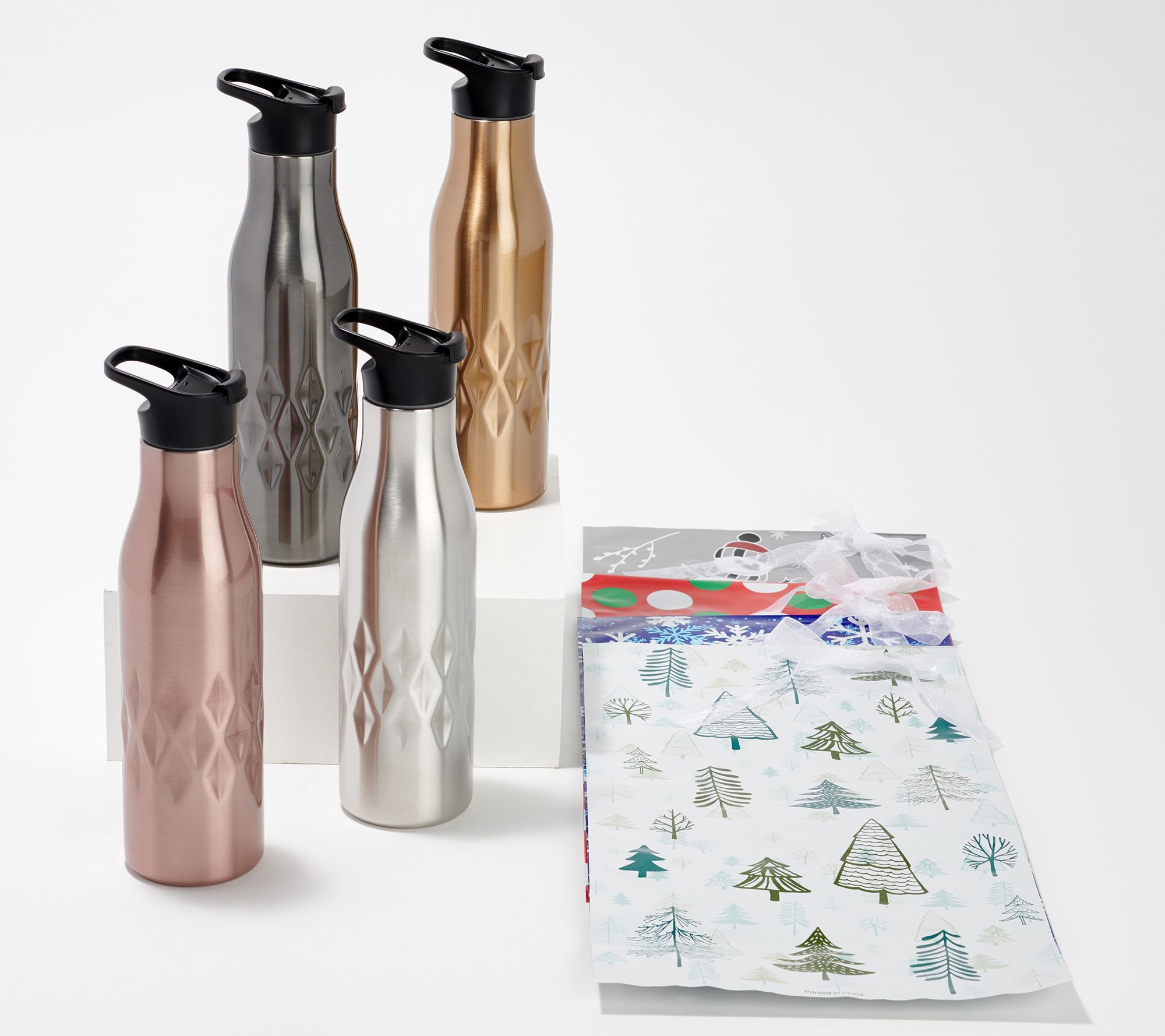Primula Peak Set of 4 Insulated Water Bottles with Gift Bags 