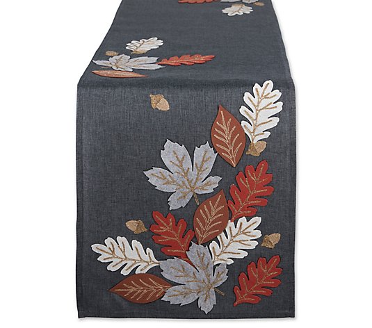 Design Imports 14"x70" Autumn Leaves Embroidered Table Runner