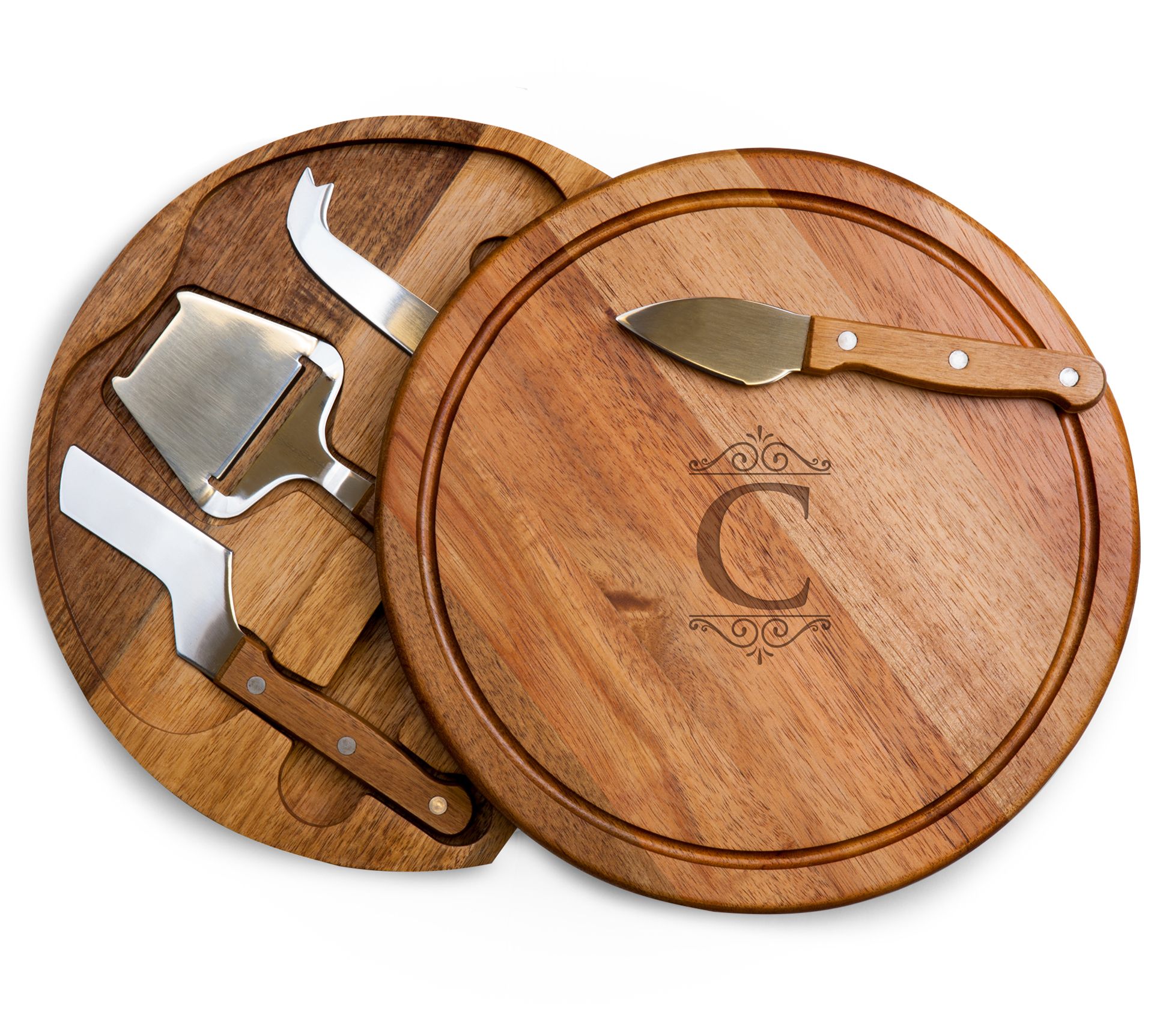 Toscana Monogram Circo Acacia Cheese Cutting Bord & Tools Set