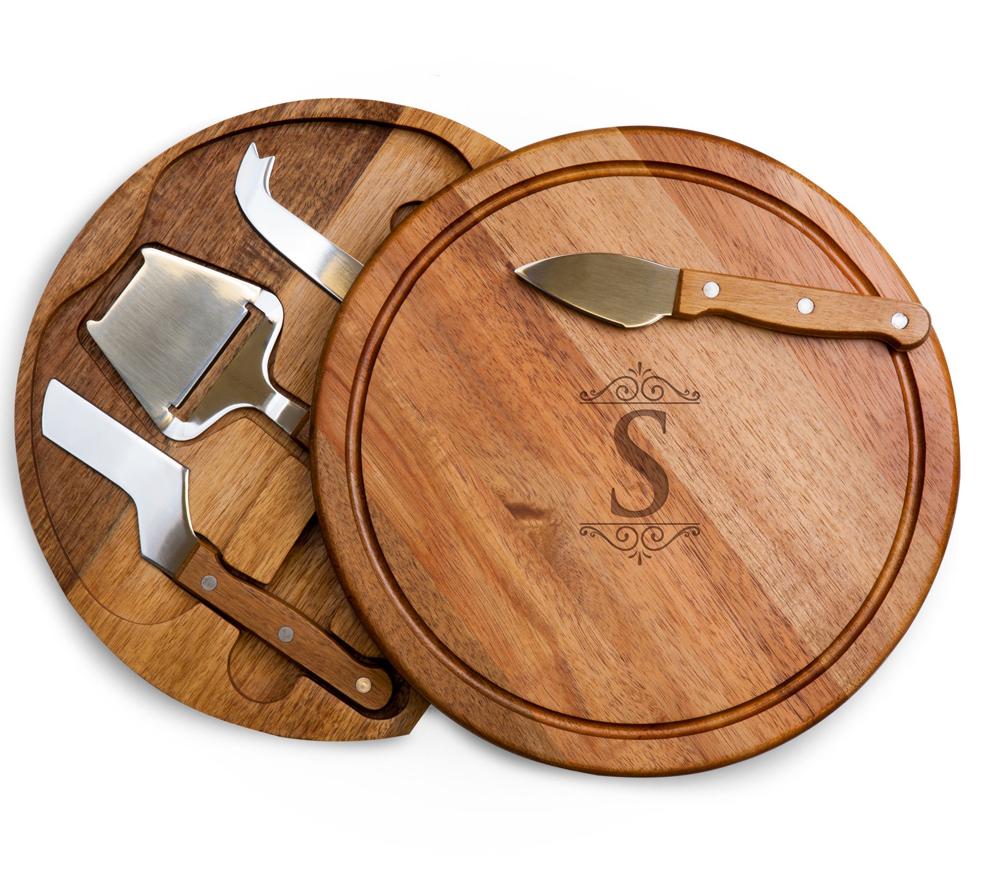 Toscana Monogram Circo Acacia Cheese Cutting Bord & Tools Set