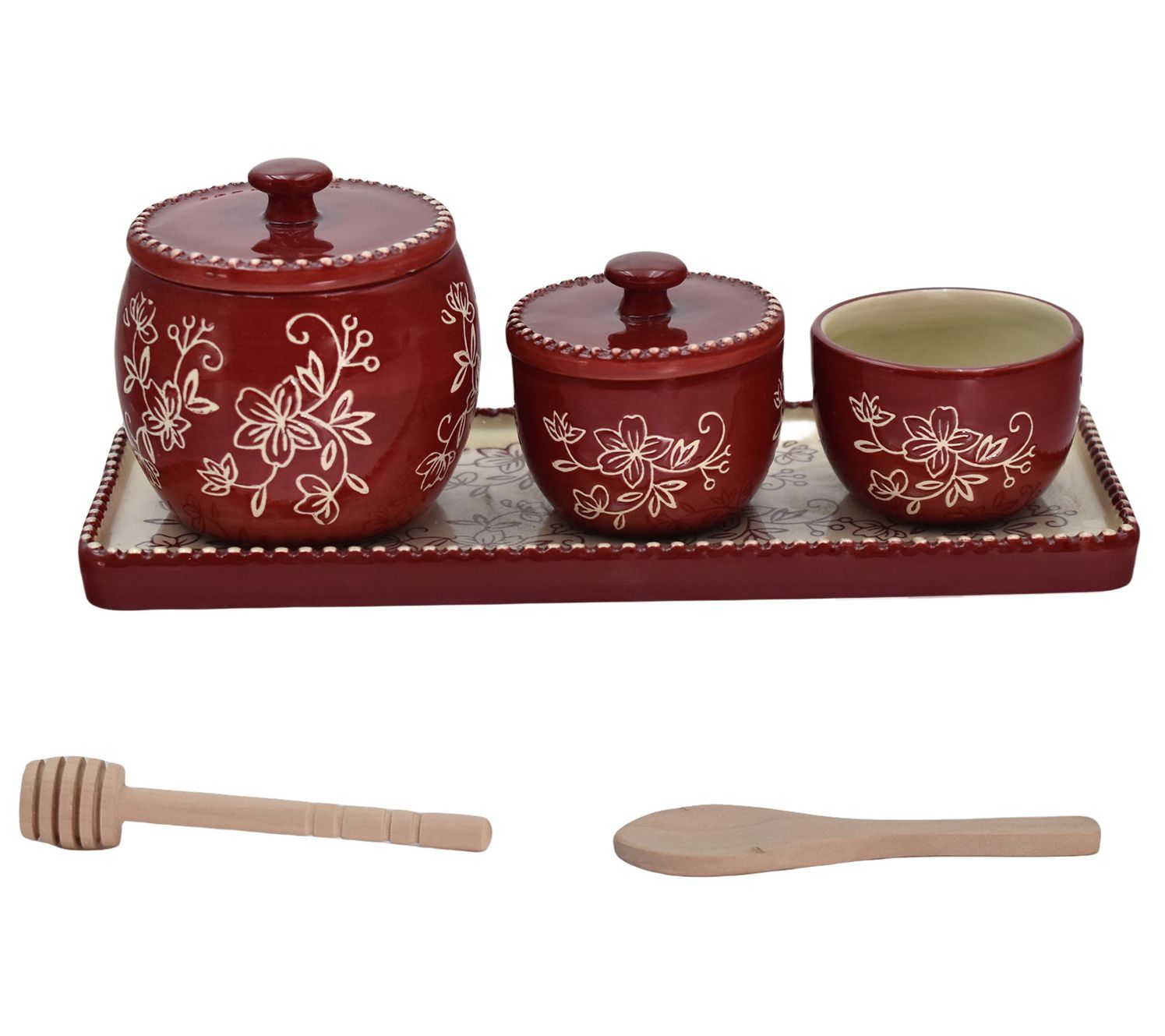 Temp-tations Floral Lace 3-Piece Condiment Jars with Tray