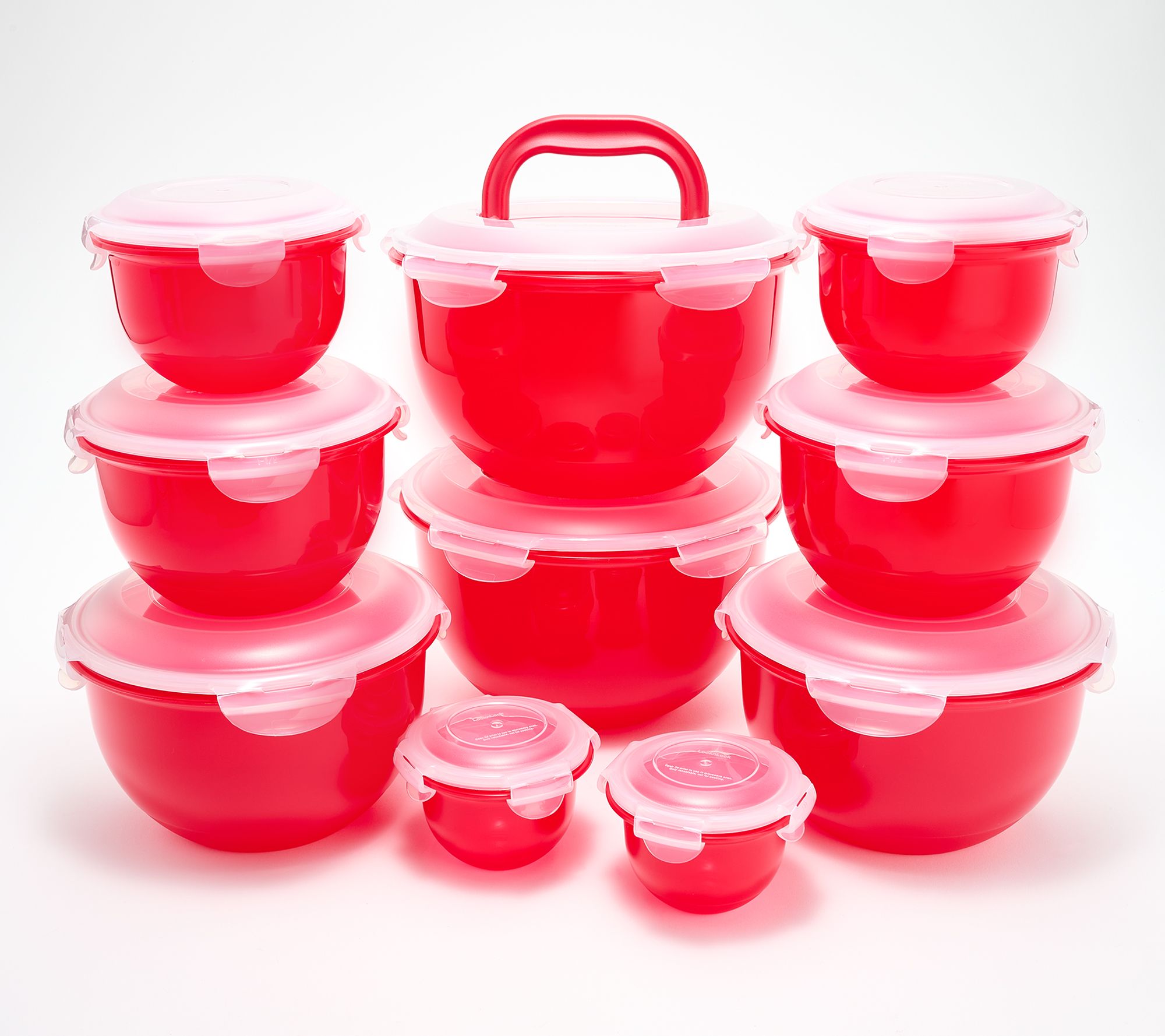 LocknLock 10-Pc Nestable Colored Body Tulip Bowls w/ (2) Handle Lids