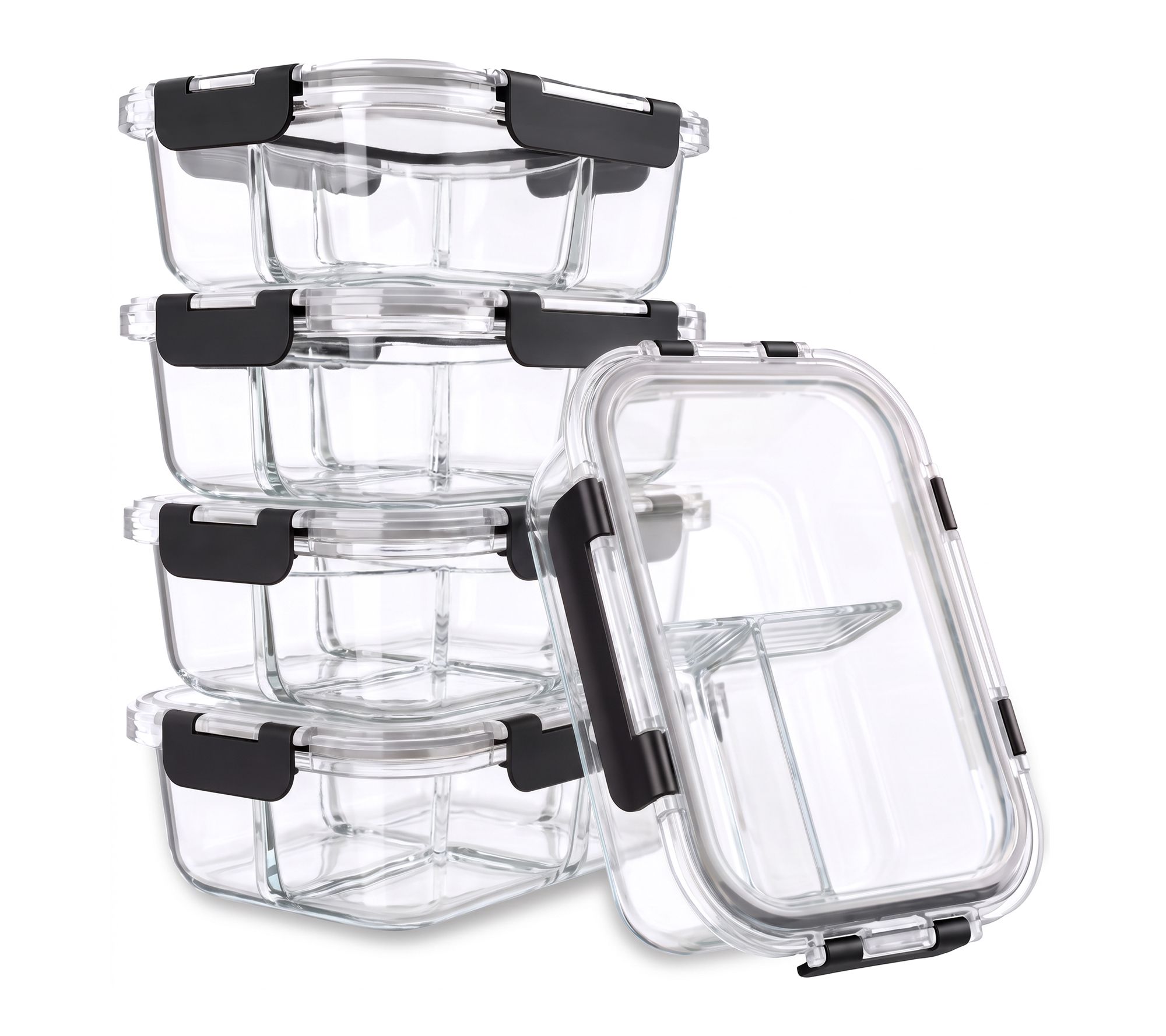 Sorbus 5-Pack Glass Food Storage Containers, 3 -Compartment