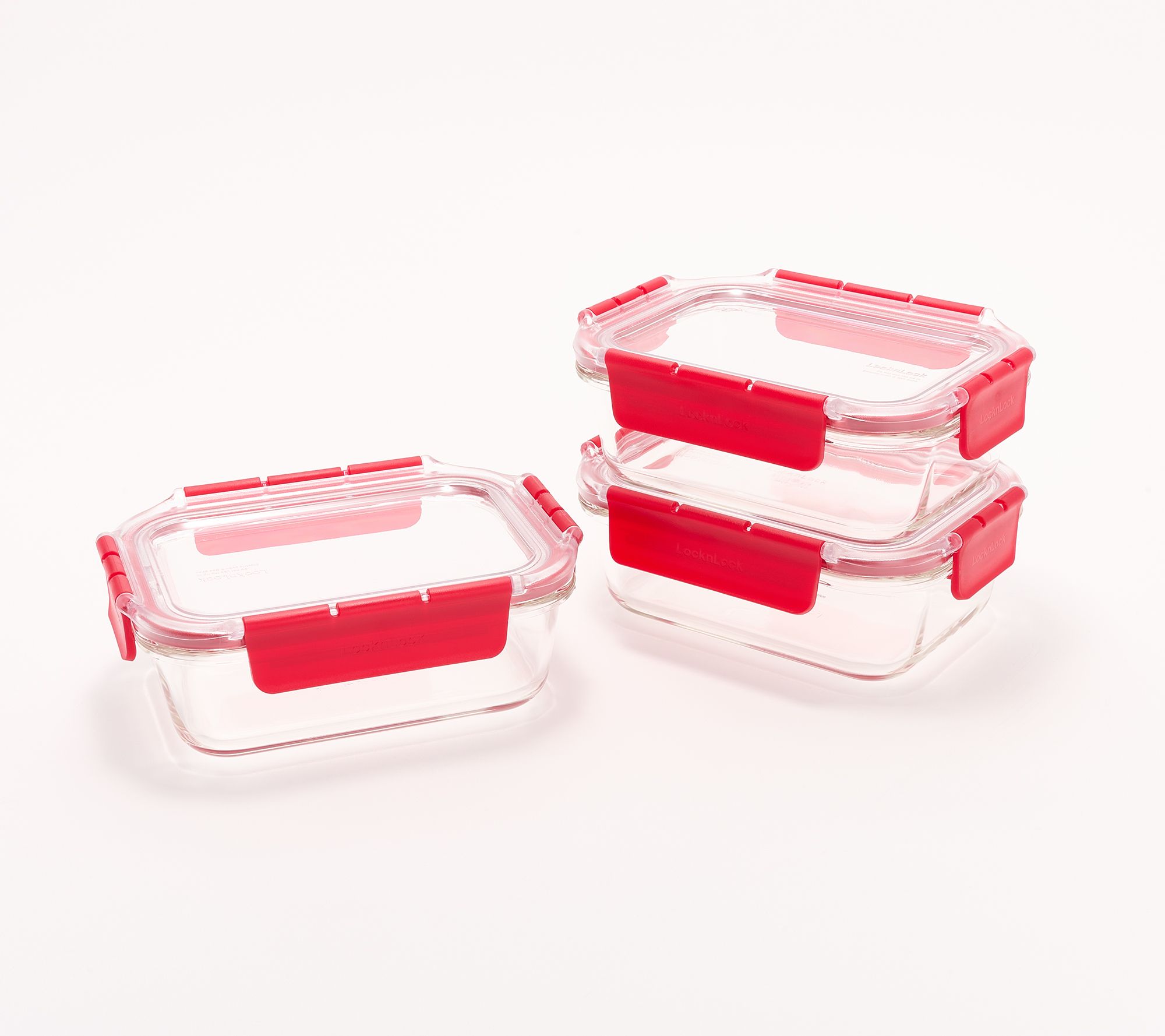 LocknLock Set of 3 Divided Glass Rectangles ,Red