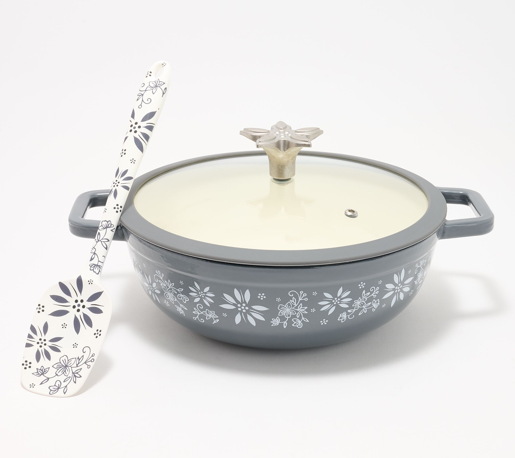 Temp-tations 3-Quart Cast Iron Cookware with Lid & Spoonula