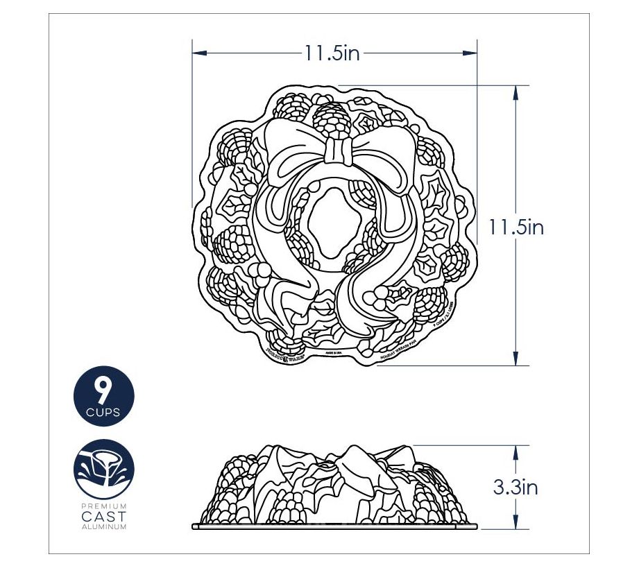 Nordicware 12 HOLIDAY WREATH 10 Cup BUNDT CAKE Pan HEAVY Cast