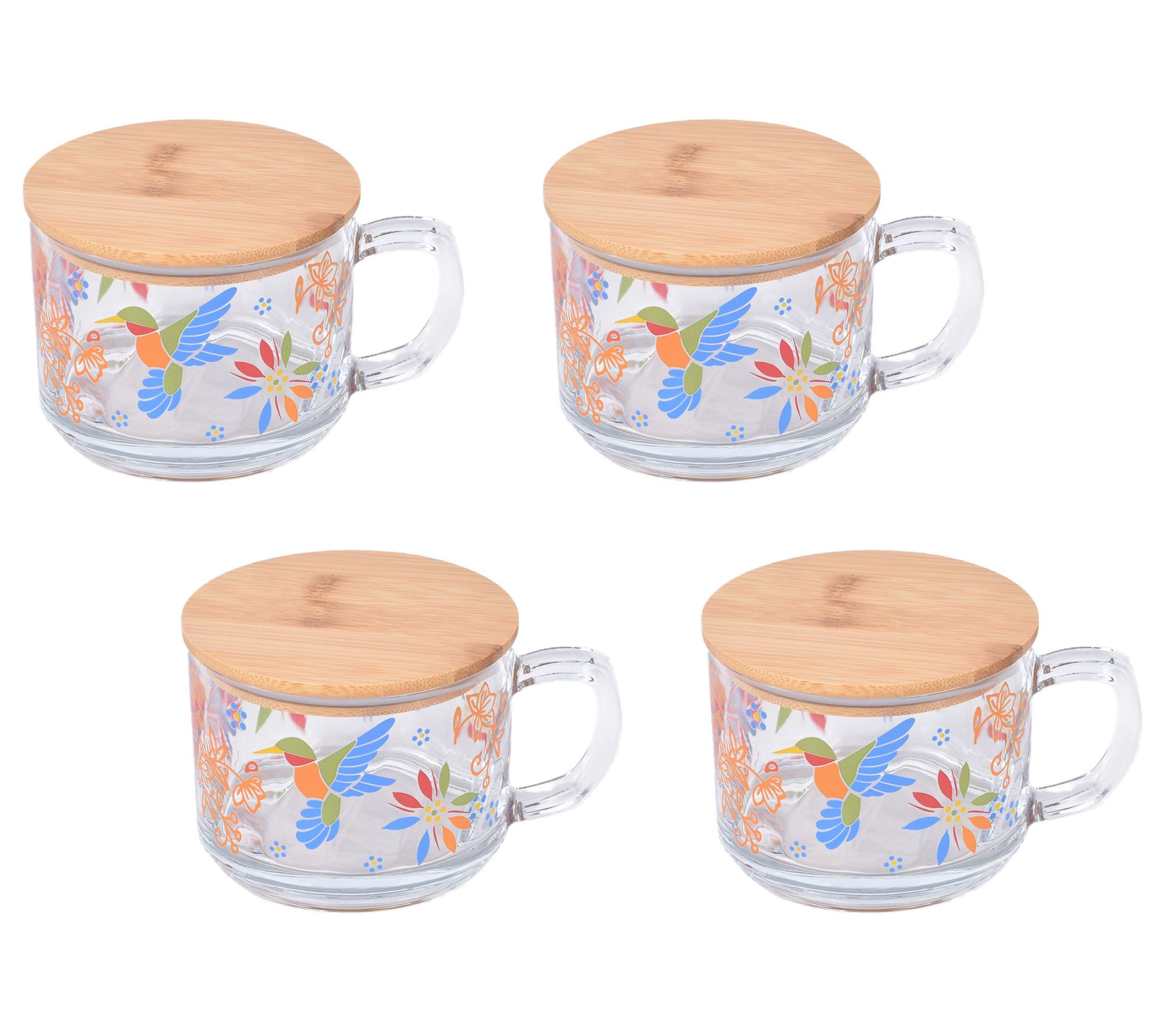 "As Is" Temp- tations Seasonal Set 4 16-oz Glass Lidded Mugs