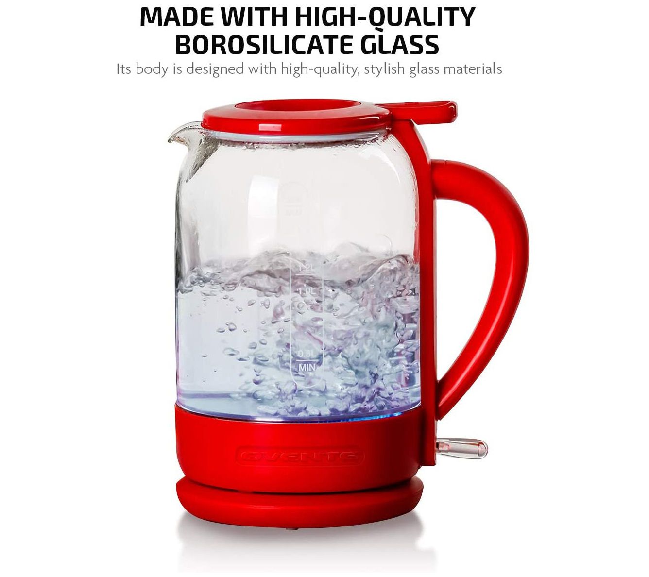 Ovente Electric Hot Water Glass Kettle 1.8 Liter with 5 Heat