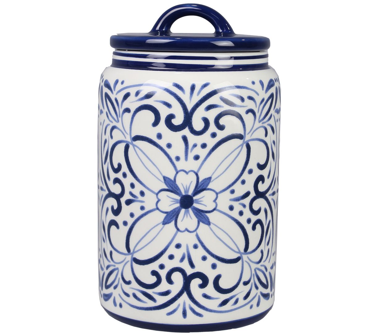 Young's Inc. Blue & White Talavera Ceramic Trea t Jar
