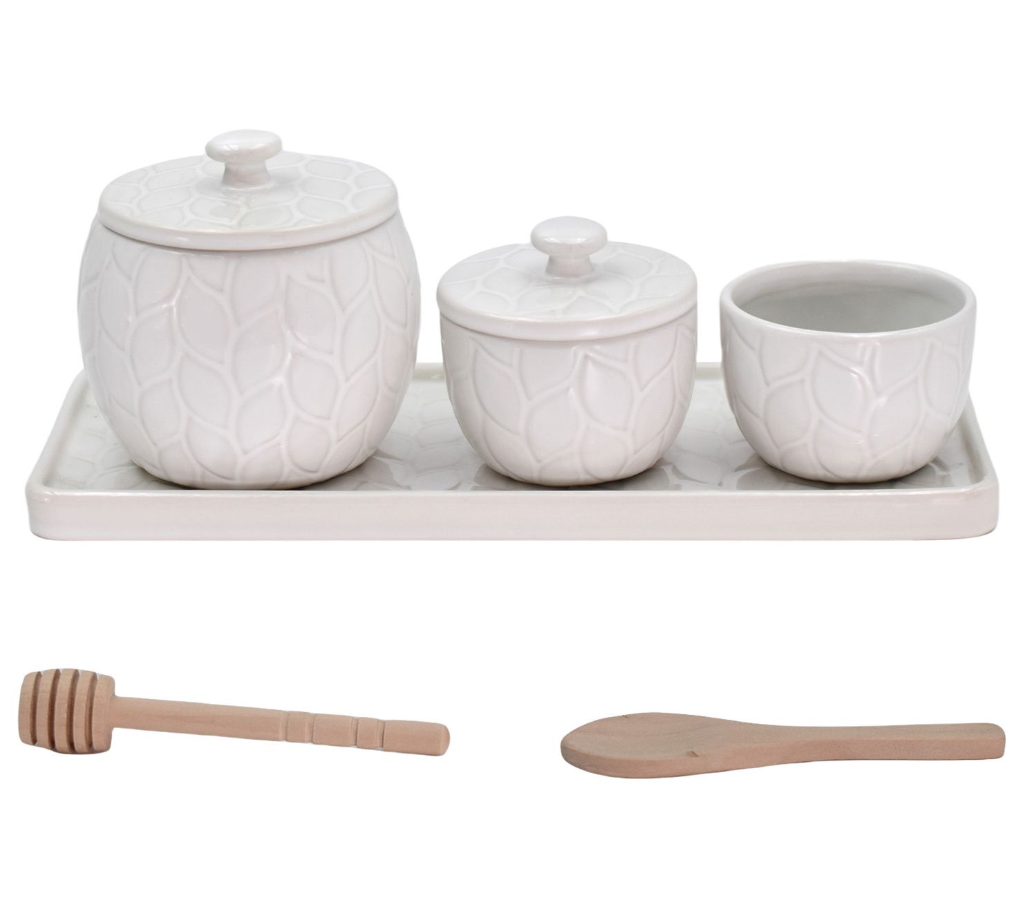 Temp-tations Carved Willow 3-Piece Condiment Jars with Tray