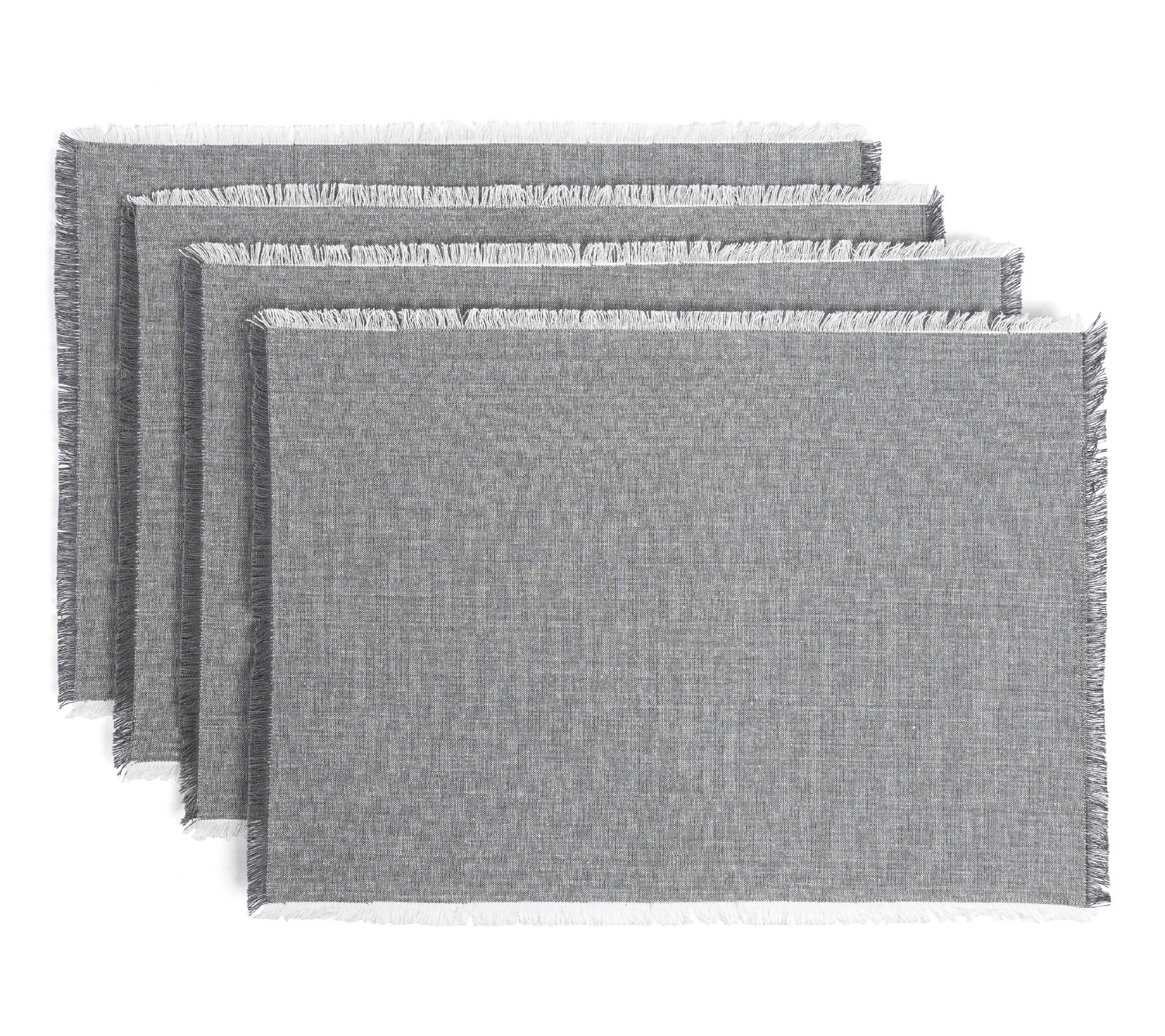 over&back Set of 4 Woven Frayed Chambray Placemats-100% Cotton
